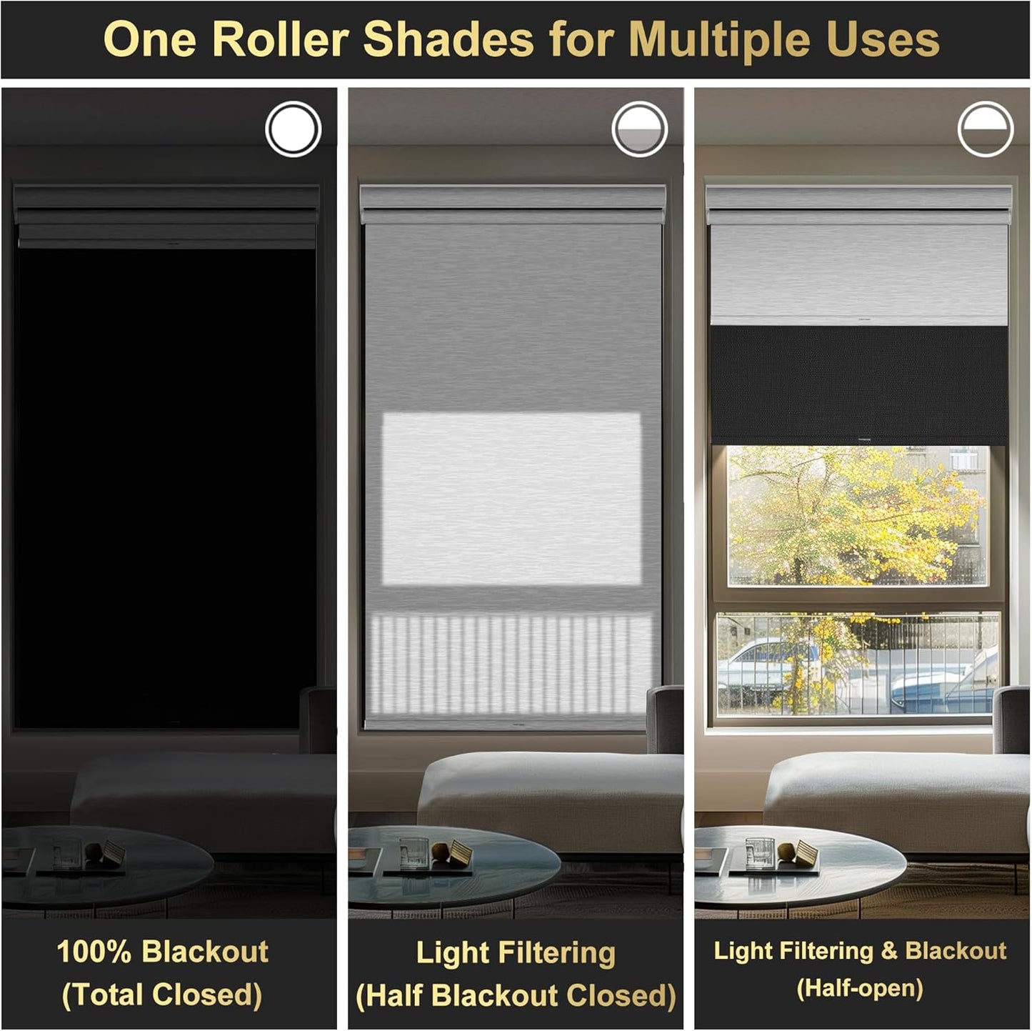 BERISSA Cordless Dual Roller Shades With Cassette Valance, Blackout and Light Filtering, Day and Night for Home Office Door - Linen Black and White, 41 W x 64" H