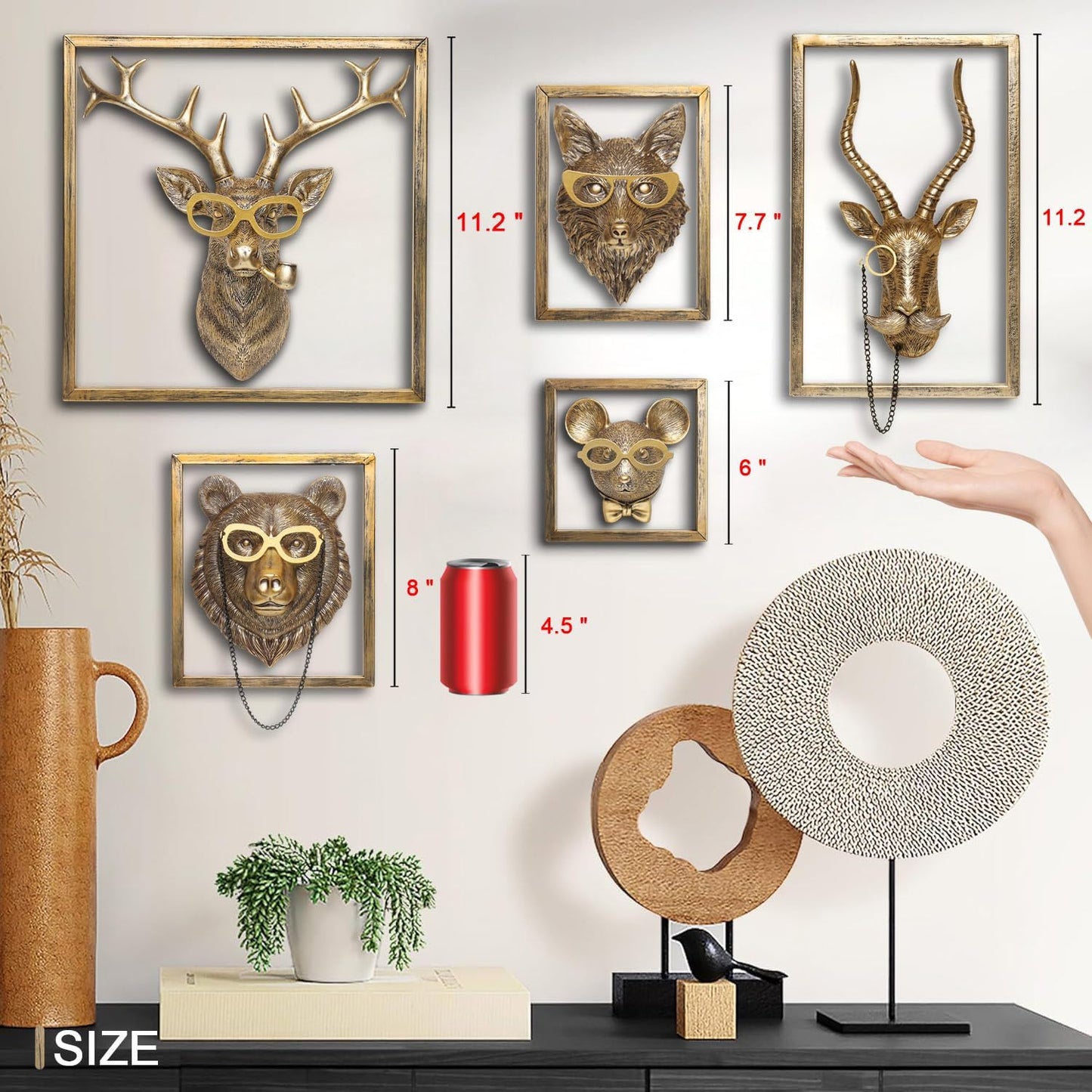 Animal Heads Wall Decor (Includes Metal Frame) Resin Animals Sculptures Head Wall Hanging Decoration Gold vintage Wall Sculpture for Living Room Bedroom Office(Rat)
