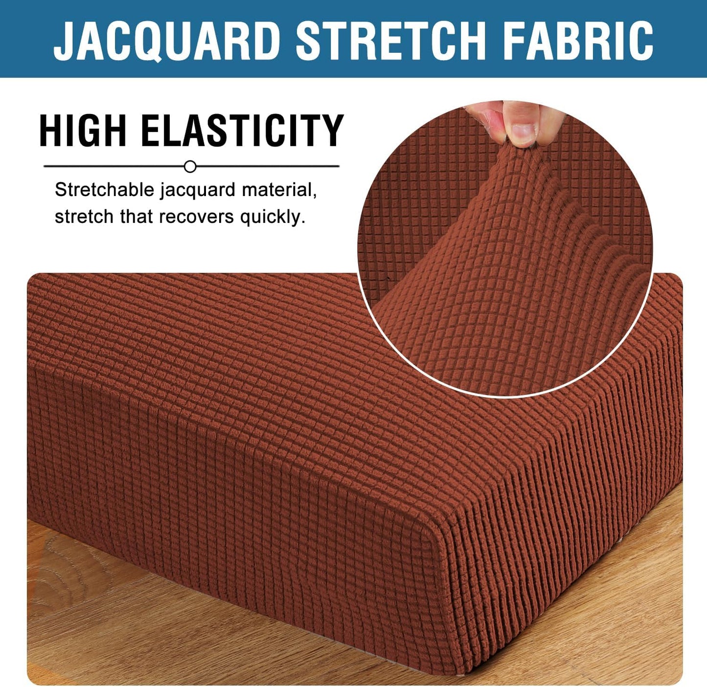 H.VERSAILTEX Super Stretch Individual Seat, Sofa Covers Couch, Cushion Covers Slipcover Sets Thick Jacquard Textured Twill Fabric (2 Piece Large Sofa Cushion Covers, Rust)