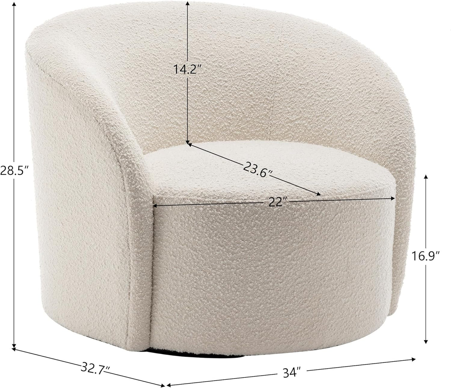 KINWELL 34" W Swivel Barrel Chair Set of 2, Mid Century Modern Round Upholstered Boucle Swivel Accent Chairs, No Assembly Sofa Chair for Living Room Bedroom Reading, Cream