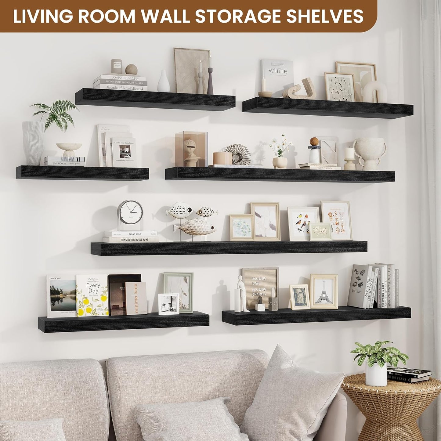fuqing Floating Shelves for Wall, Bathroom Shelf Wall Mounted for Storage, Shelves with Invisible Bracket for Bedroom, Kitchen, Living Room, Farmhouse Small Book Shelf, 40 Inch Set of 2, Black