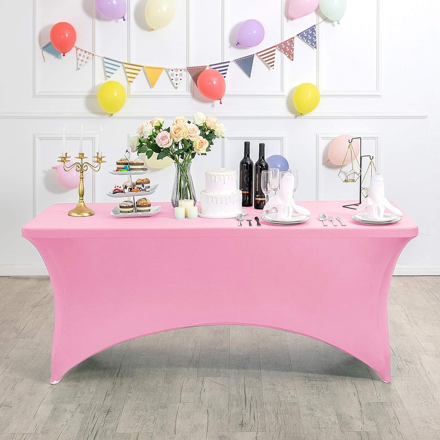 Spandex Table Cover for 8FT or 4ft or 6ft Table Universal Fitted Stretch Tablecloth for Party, Banquet, Wedding and Events-Pink
