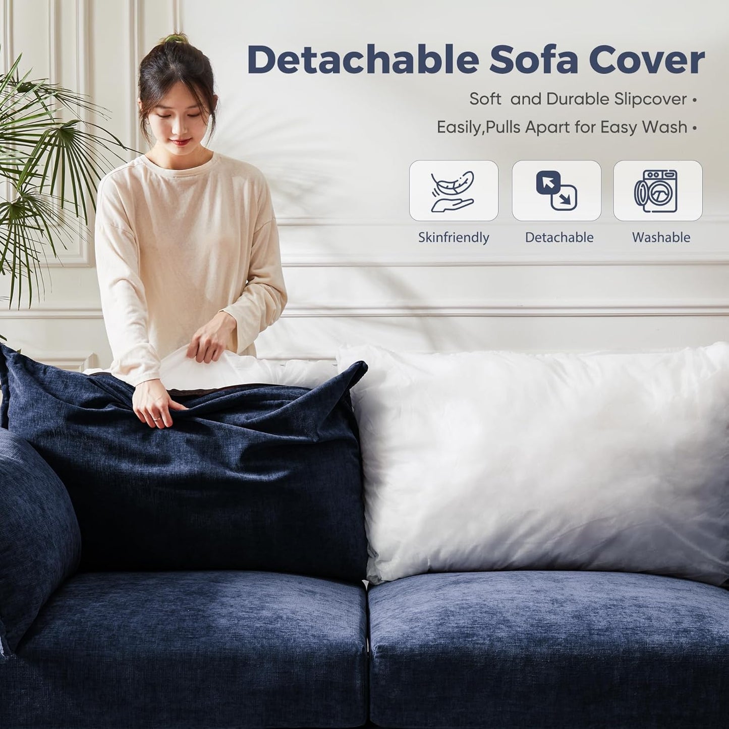 166.6" Oversized Modular Sectional Sofa, U Shaped Convertible Couch with Movable Ottoman, Large 8 Seat Corner Couches for Living Room Deep Seat Blue Chenille