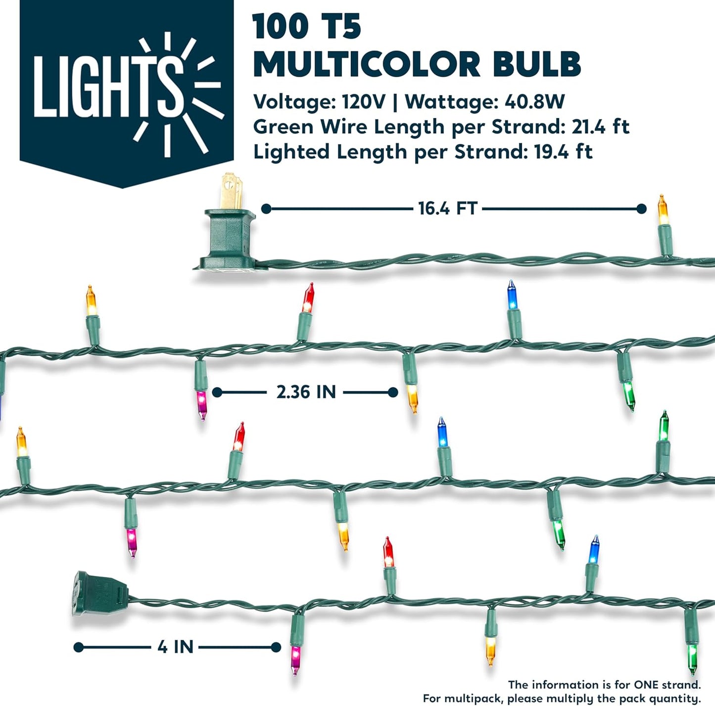 Joiedomi Multicolor Christmas String Lights,100 Count 21.4FT Christmas Fairy Tree Lights Plug in for Indoor Outdoor Xmas Decorations Patio Holiday Theme Party Yard House,Green Wire