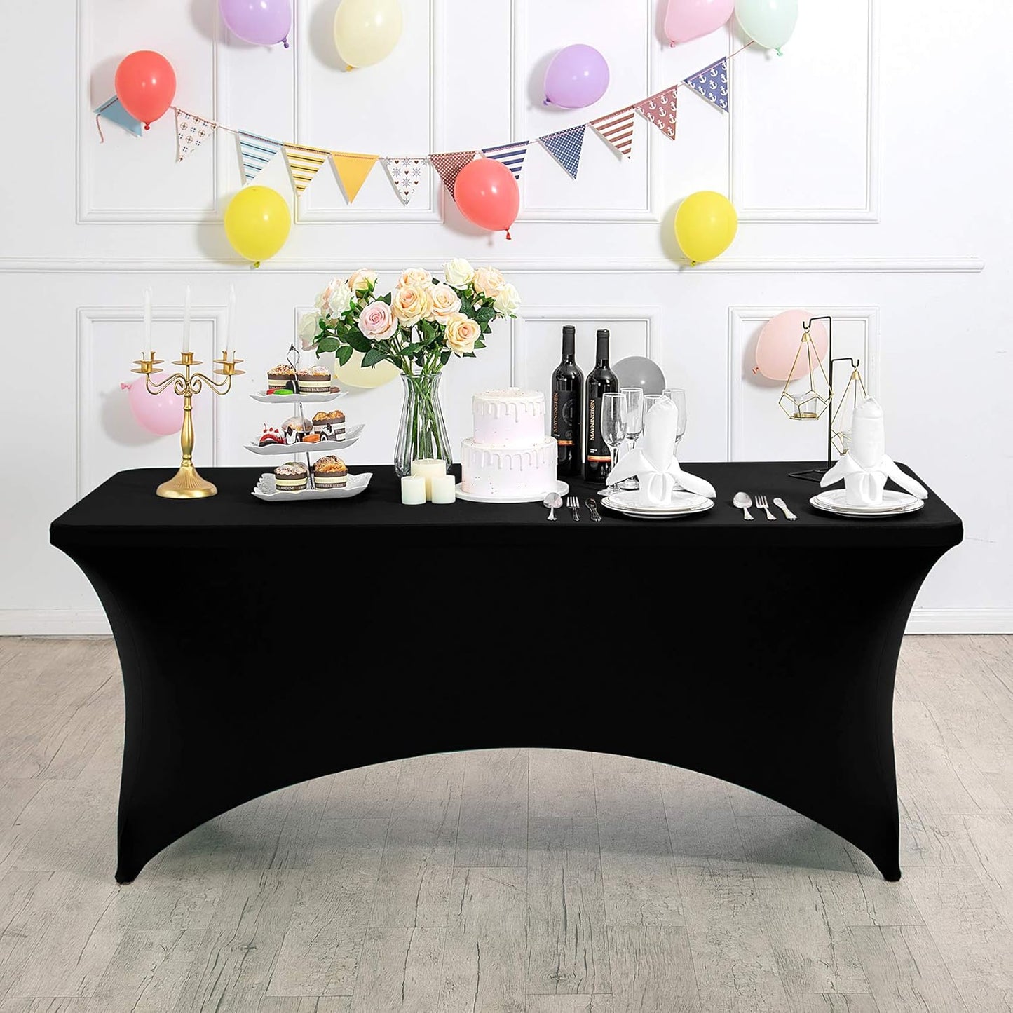 Spandex Table Cover for 4FT or 6ft or 8ft Table Universal Fitted Stretch Tablecloth for Party, Banquet, Wedding and Events-Black