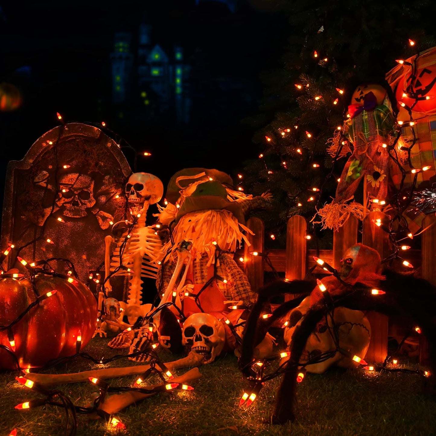 Brizled Candy Corn Halloween Lights, 100 Count Orange & Yellow UL Certified Incandescent Mini String Lights, Black Wire, Indoor & Outdoor Lighting Decoration