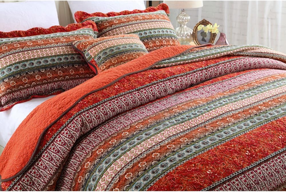 NEWLAKE Striped Classical Cotton Patchwork Bedspread Quilt Sets, Twin Size