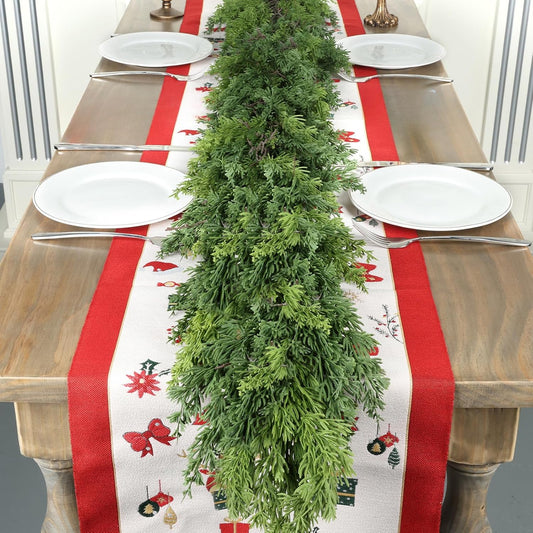 6 Ft Real Touch Christmas Garland,Thick and Lush，Soft Bendable, Lifelike Cedar Garland Realistic, Garlands for Decoration Christmas，Christmas Garland for Mantle,Outdoor Indoor Christmas Decorations