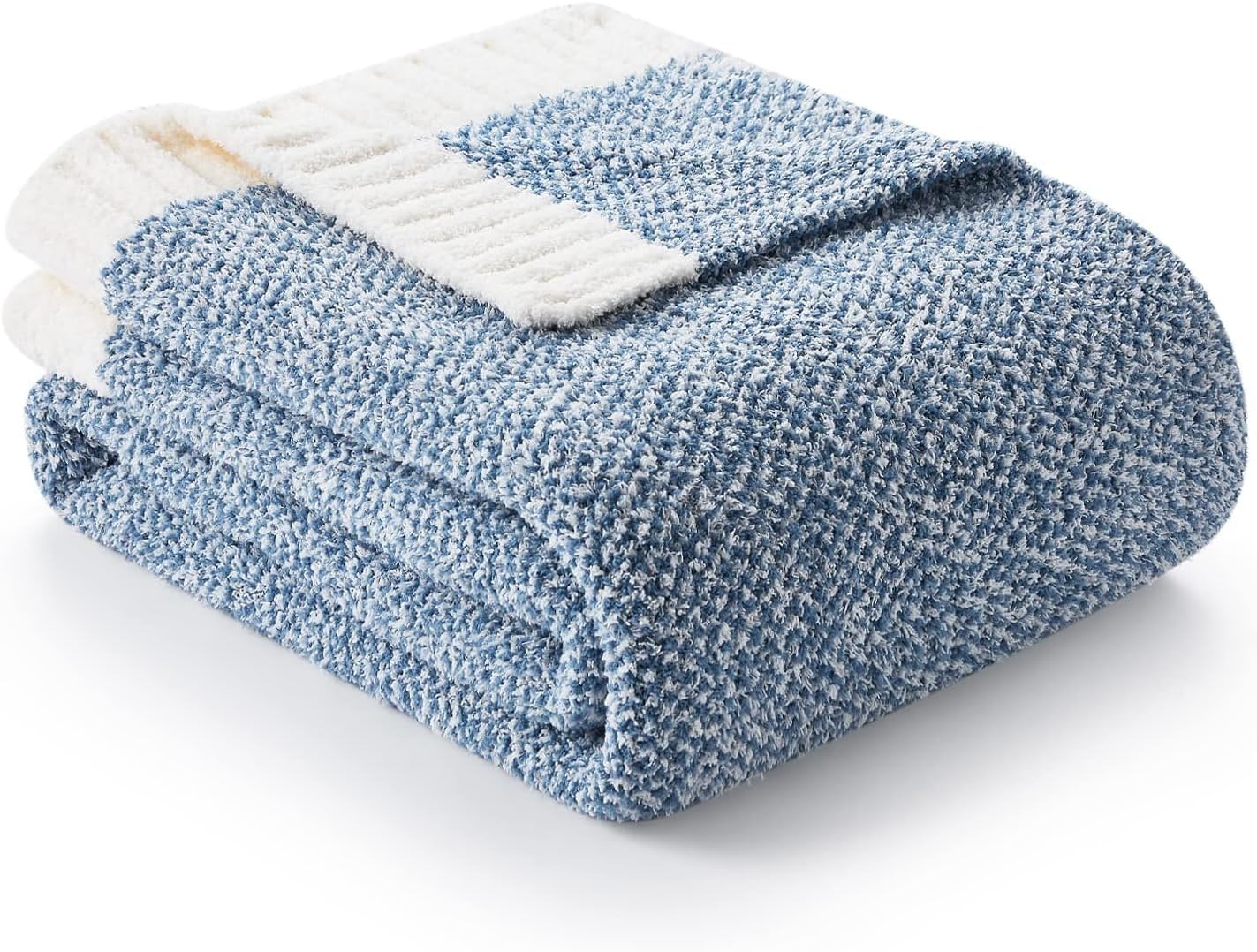Snuggle Sac Blue Bedding Blanket Twin Size for Bed and Sofa, Reversible Super Soft Blankets Warm Cozy Knit Blankets Fuzzy Plush for Couch, Living Room, Blue, 60x80 inches