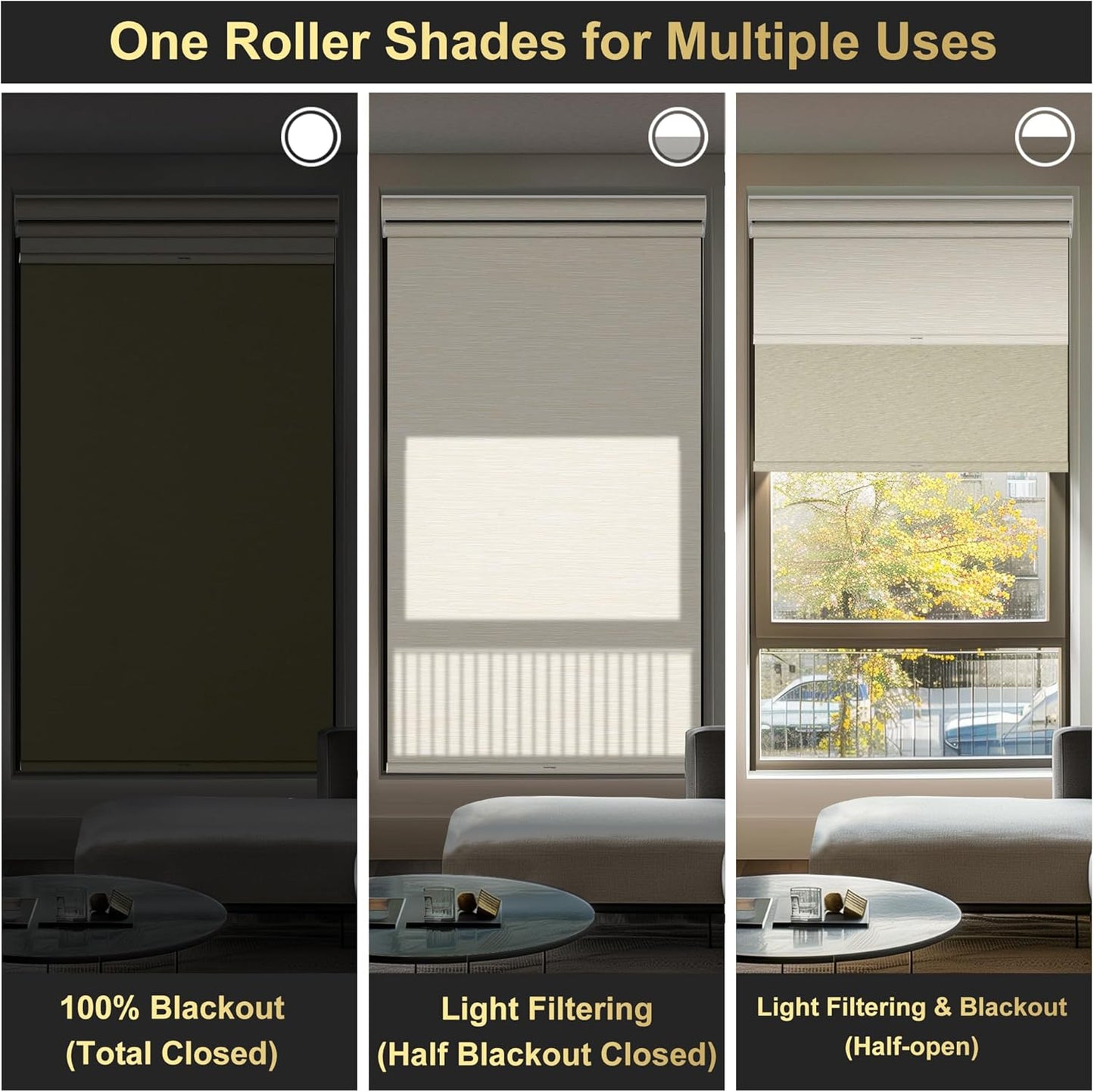 BERISSA Cordless Dual Roller Shades With Cassette Valance, Blackout and Light Filtering, Day and Night for Home Office Door - Striped Jacquard Beige, 37 W x 72" H