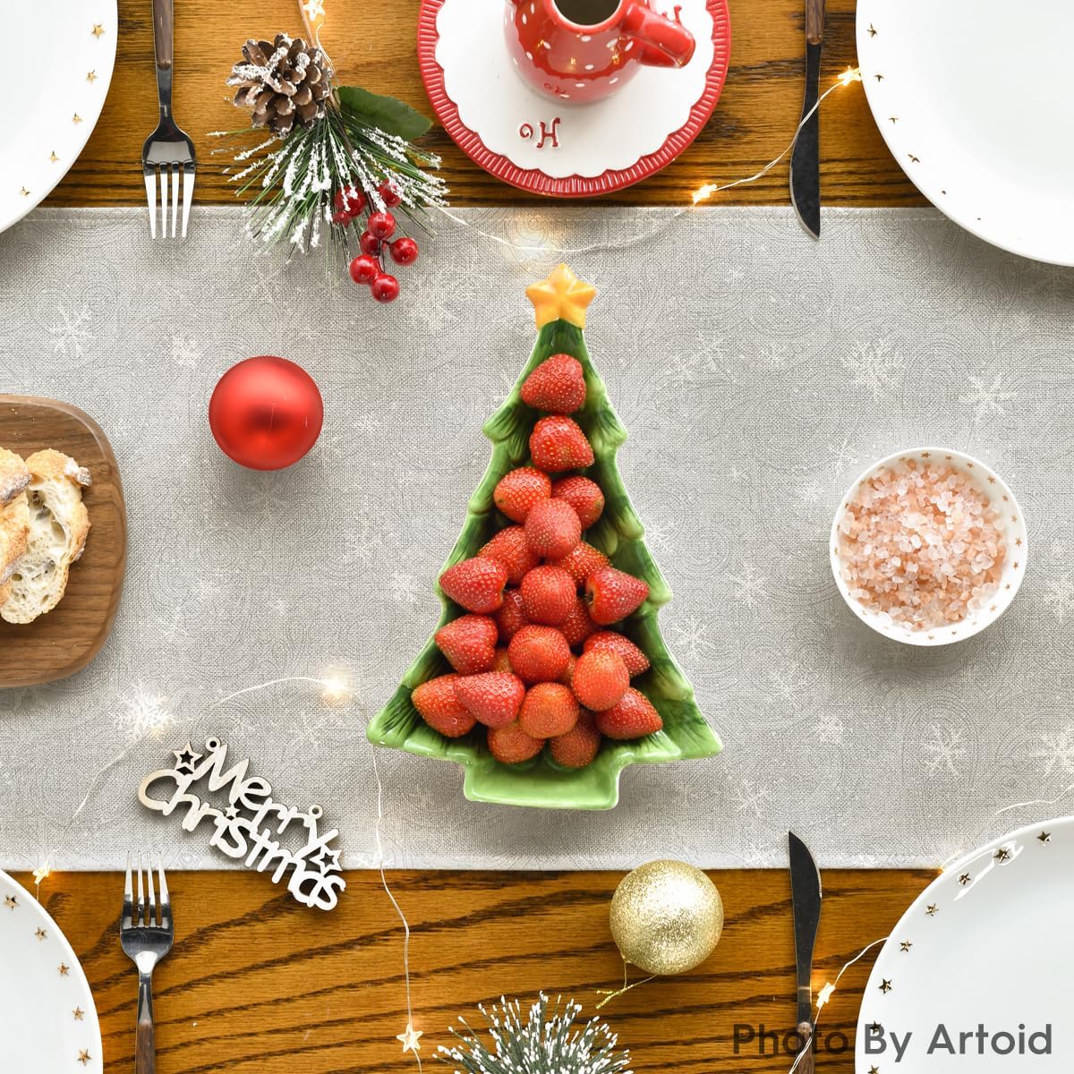 Artoid Mode Snowman Birds Trees Christmas Table Runner, Seasonal Silver Winter Holiday Kitchen Dining Table Decoration for Home Party Decor 13 x 60 Inch