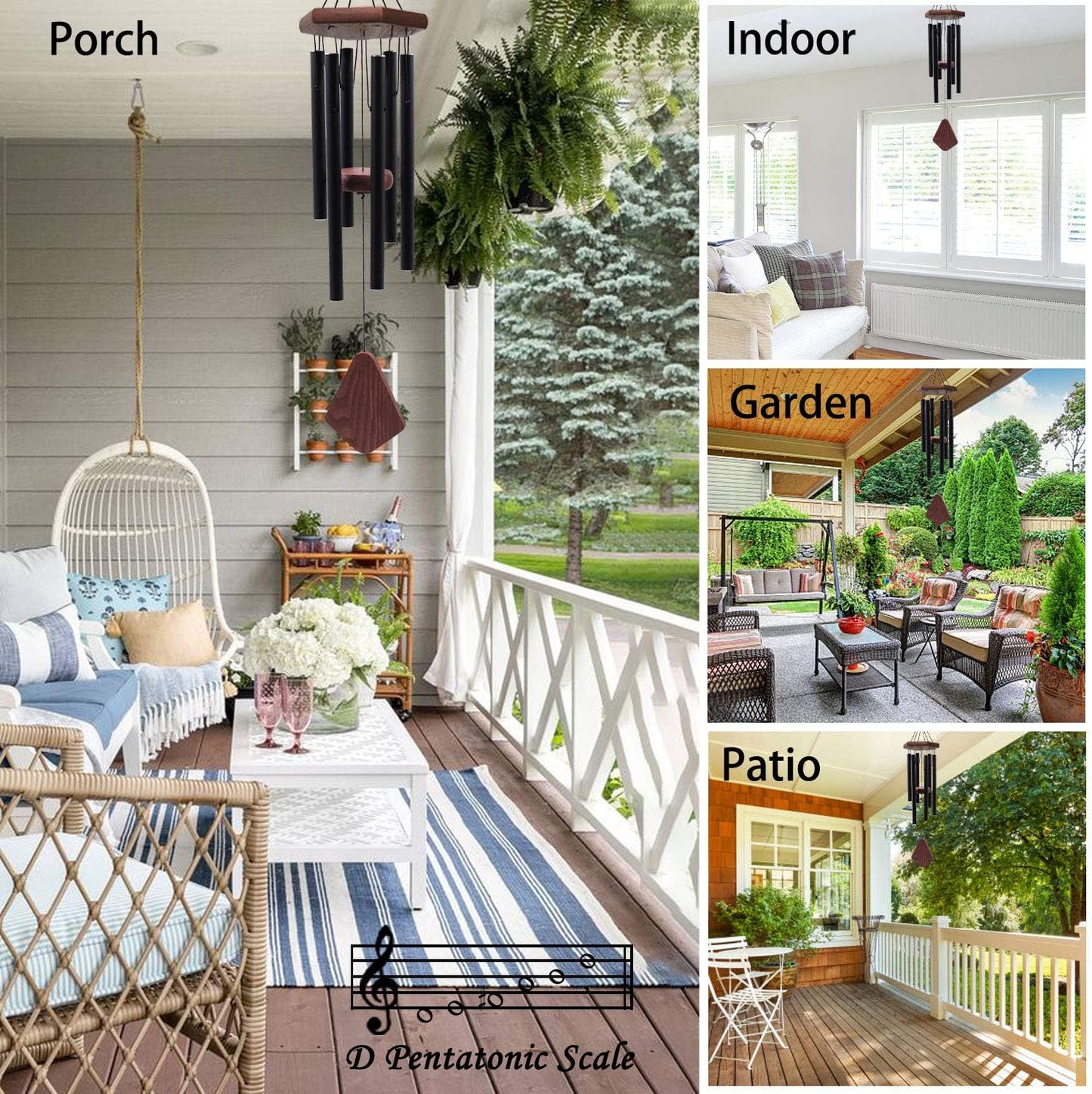 Small Wind Chimes for Outside, Wind Chimes Outdoor Tuned Soothing Melody, Wind Chime for Mom/Housewarming, Black WindChimes Outdoors Decoration.