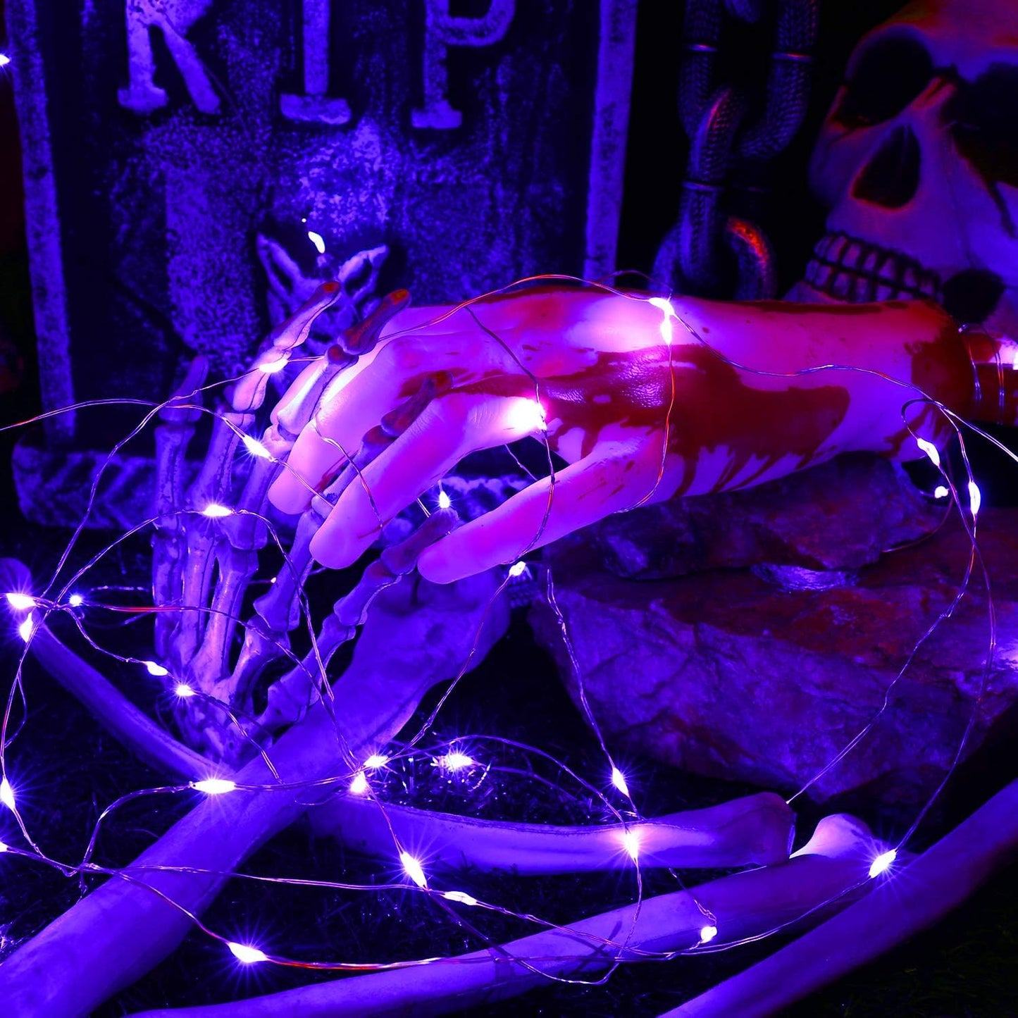 BrizLabs Purple Halloween Lights, 19.47ft 60 LED Battery Halloween Lights, 8 Modes Purple Fairy String Light with Remote, Waterproof Outdoor Twinkle Light for DIY Home Bedroom Holiday Party Decor