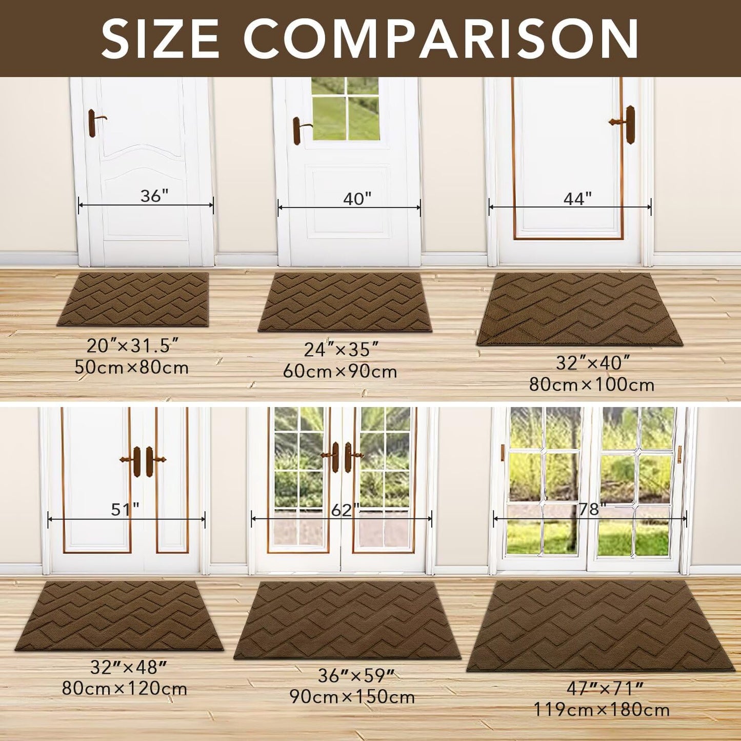 hicorfe Front Door Mat Outside Entrance,24"x35" Absorbent Muddy Dirt Resist Welcome Door Mats Outdoor Indoor,Stain and Fade Resistant,Non Slip Backing Entry Mat Doormat for Entryway (Dark Brown)
