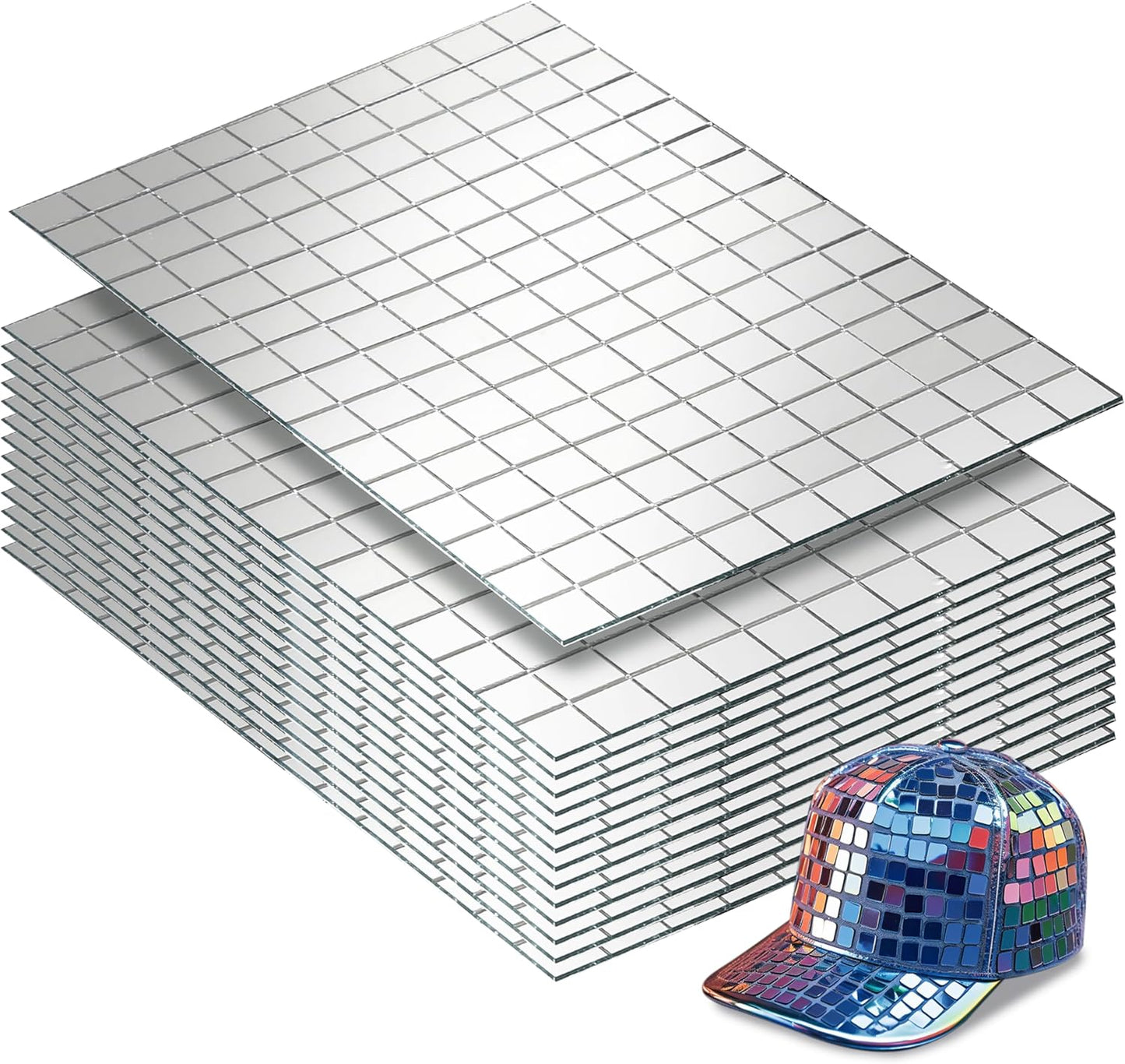 PP OPOUNT 2100 PCS Disco Ball Tiles, 10 x 10 mm Self-Adhesive Mirror Mosaic Tiles for DIY Disco Balls, Mini Glass Tiles for Art Collage, Indoor Outdoor Craft Decoration(Silver)