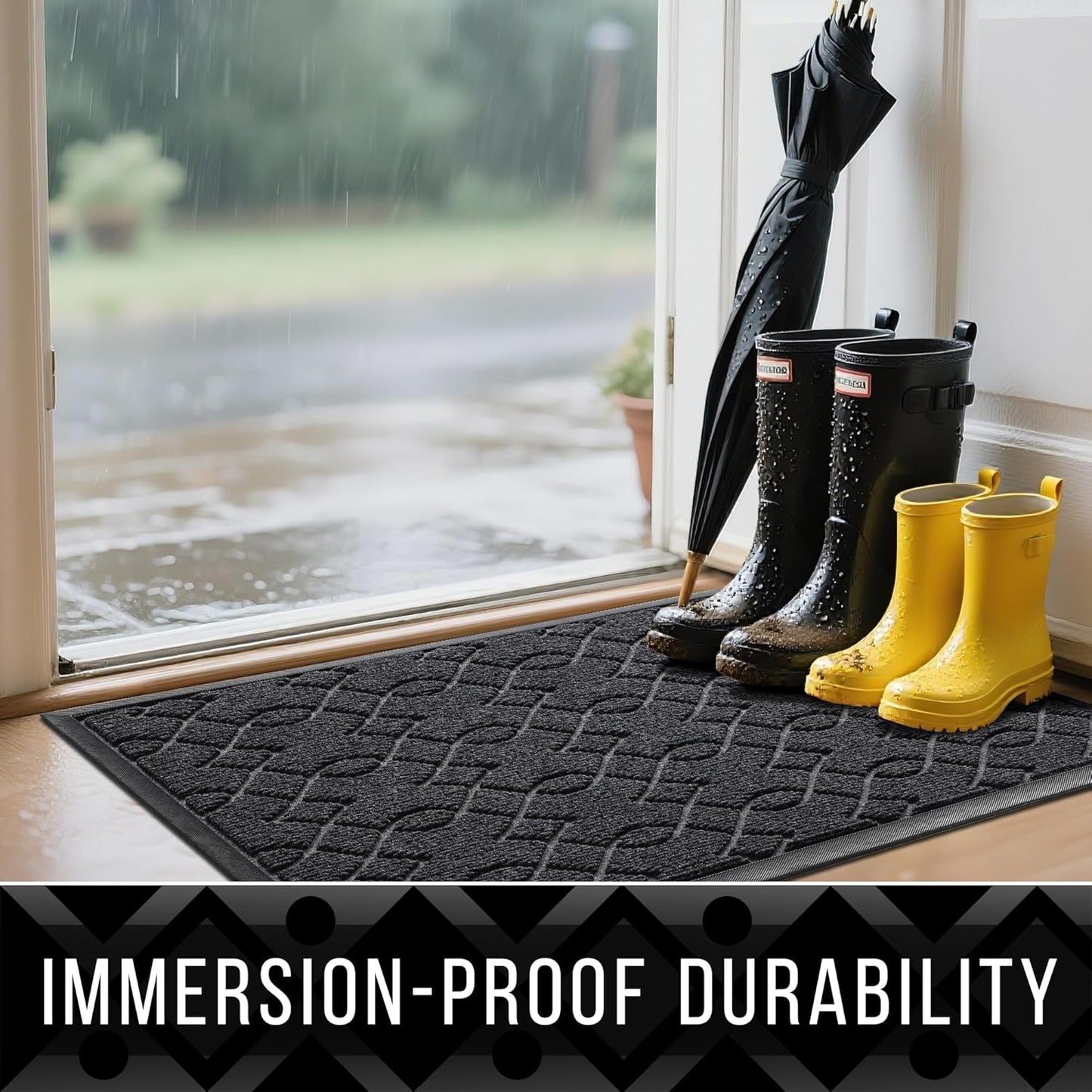 Yimobra Front Door Mat Outdoor Indoor 72x24, All-Season, All-Weather, Heavy Duty Welcome Door Mats Outside Entrance, Non Slip Porch Patio Entrance Mat, Black Gray