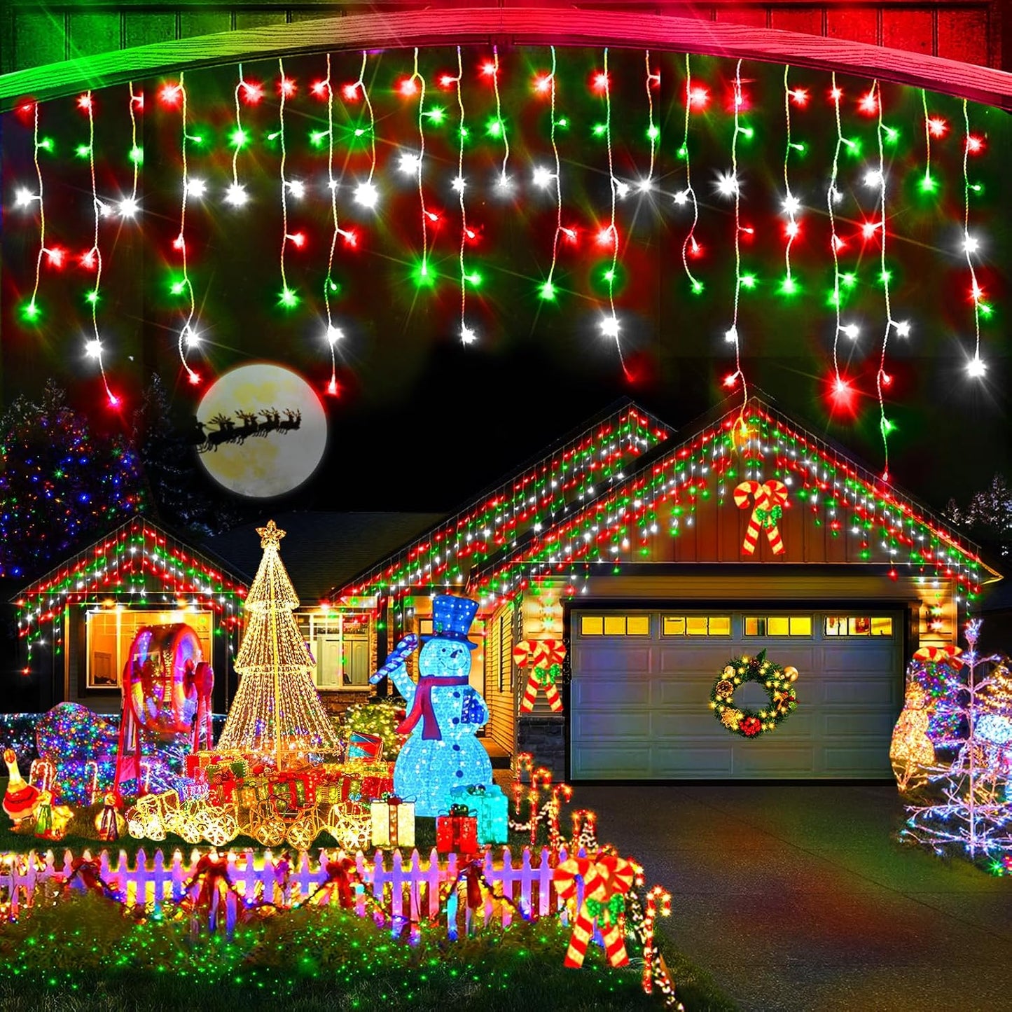 Christmas Lights Outdoor, 164FT 1600 LED Ice Lights for Outside, 320 Drops Ice String Lights with 8 Modes, Waterproof Timer & Memory for Yard, Garden, Eaves, Patio, Party (Red Green and Cool White)