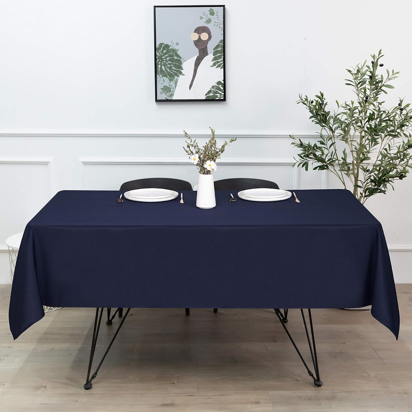 sancua Rectangle Tablecloth - 60 x 84 Inch - Stain and Wrinkle Resistant Washable Polyester Table Cloth, Decorative Fabric Table Cover for Dining Tables, Buffet Parties and Camping, Navy