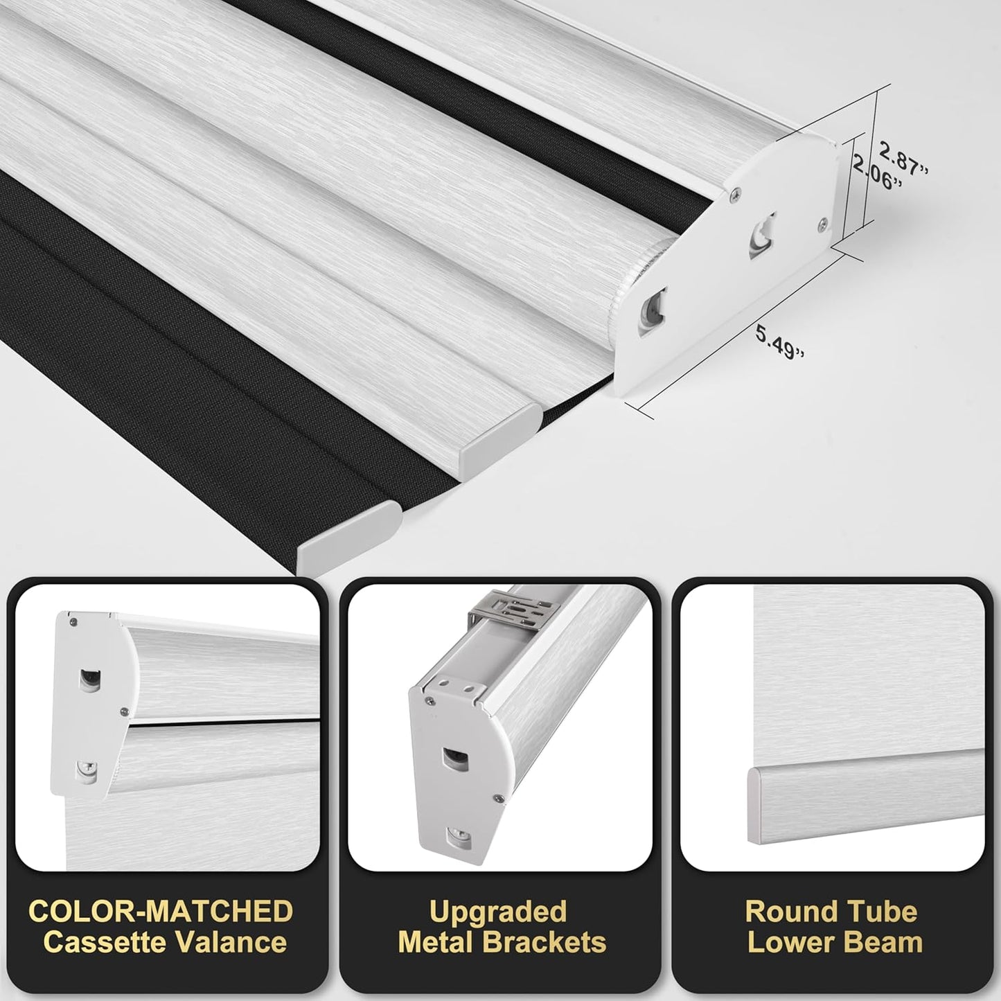 BERISSA Cordless Dual Roller Shades with Cassette Valance, Double Window Shades Blackout and Light Filtering, Day and Night for Home, Office or Door. Linen Black and White. 76 W x 48" H