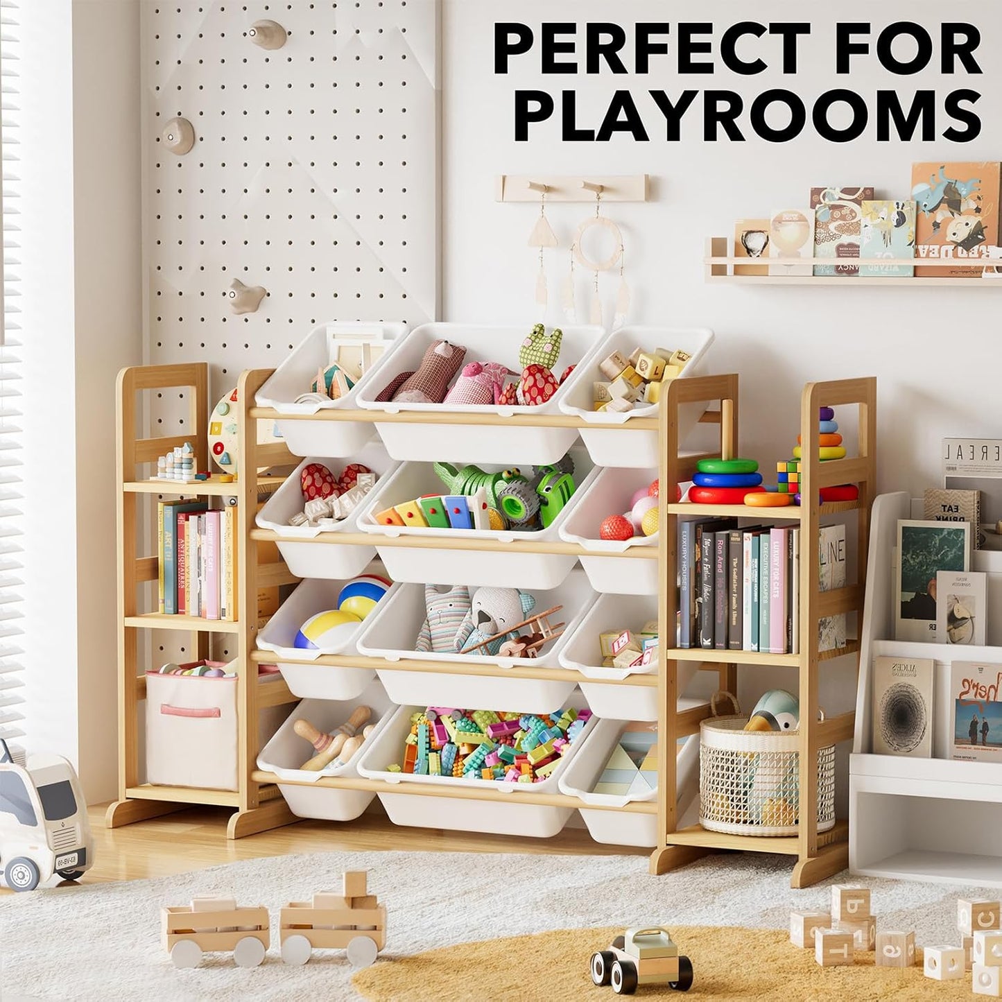 SpaceAid Toy Storage Organizer with 6 Shelves and 12 Bins, Toy Organizers Storage Bookshelf, Kids Bin Shelf Toys Box Bookcase for Bedroom Playroom Organization Room Decor, White
