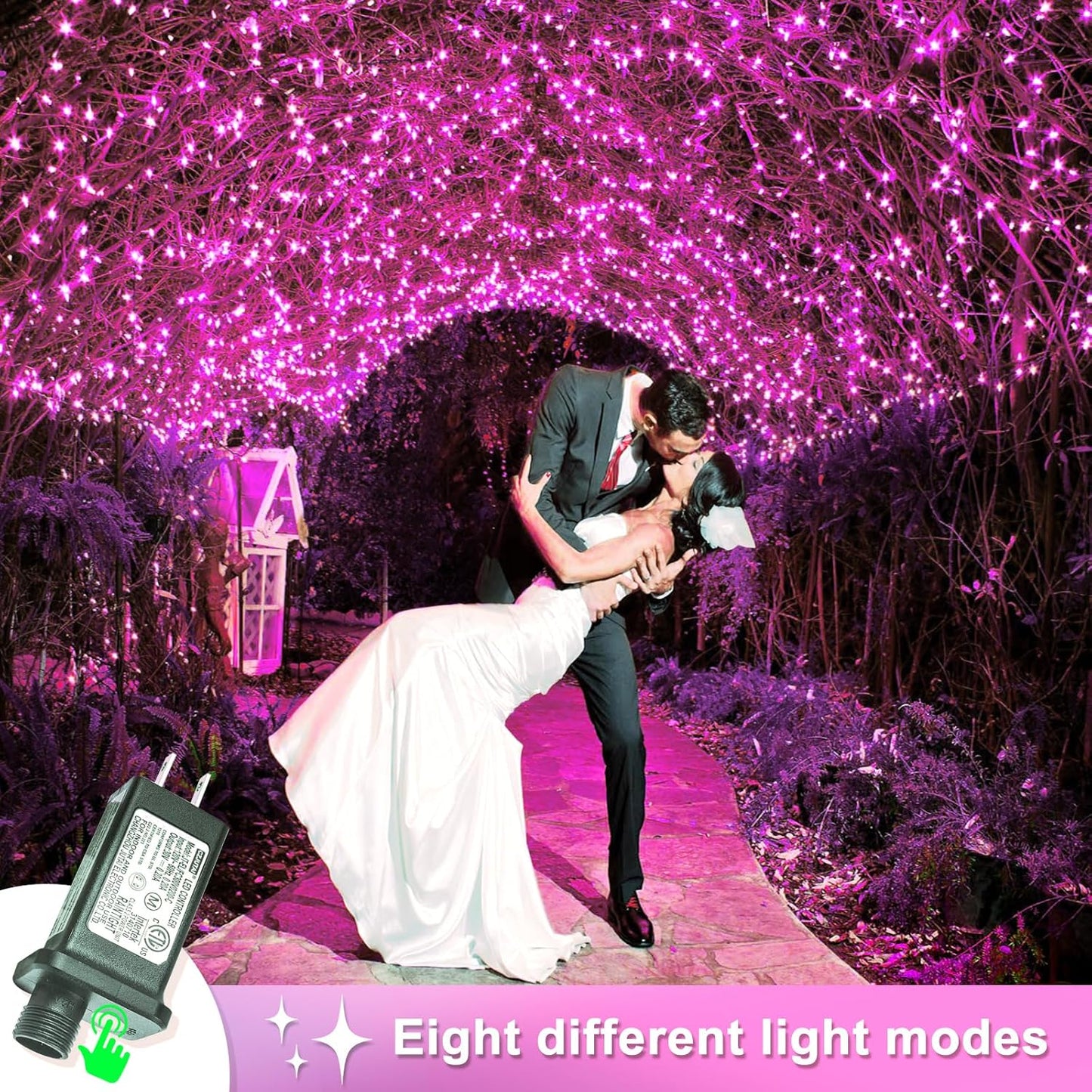 250 LED Pink String Lights Outdoor, 82ft Pink Christmas Lights 8 Modes Lights Clear Wire, Plug in Waterproof Fairy String Lights for Bedroom Christmas Decorations