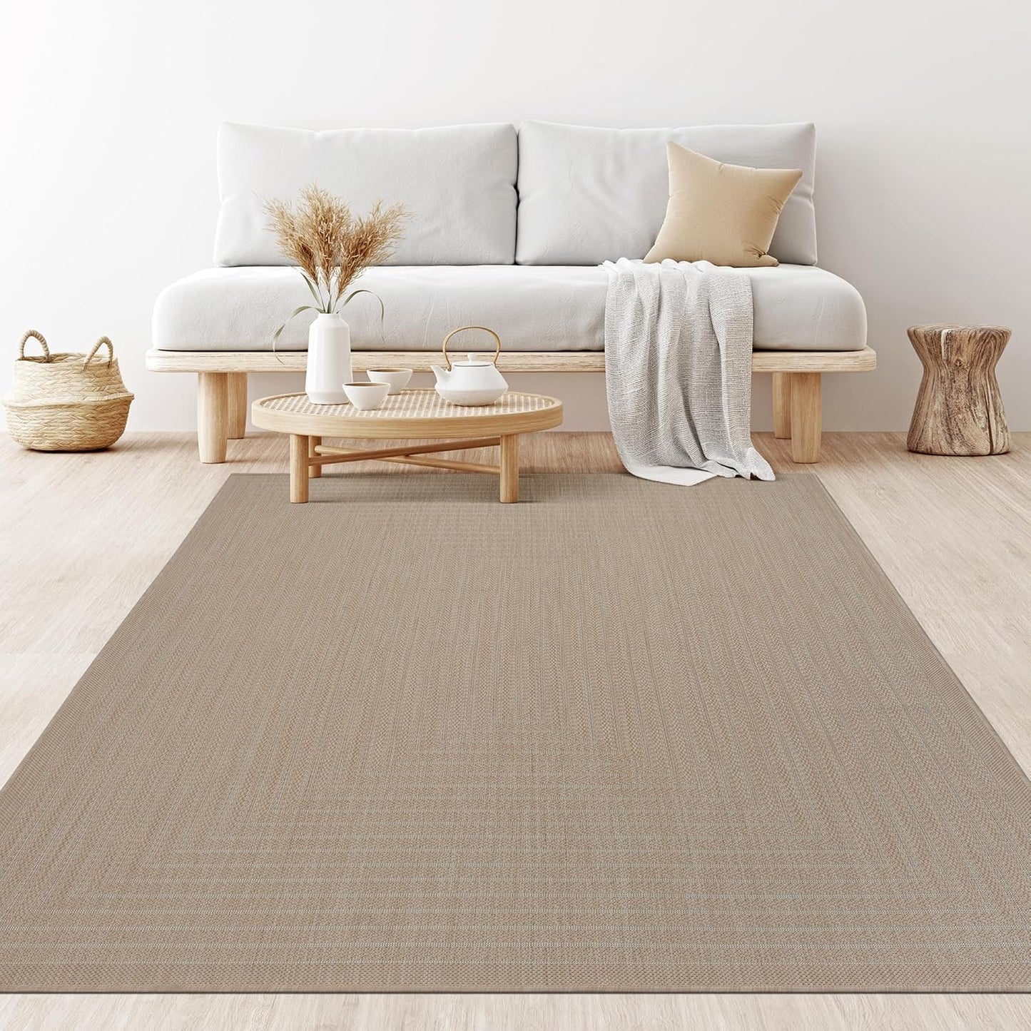 Adiva Rugs Outdoor Indoor Area Rug, Weather Resistant, Easy to Clean, Stain Resistant Floor Mat for Dining Room, Backyard, Deck, Patio (Natural Beige, 2' x 3')