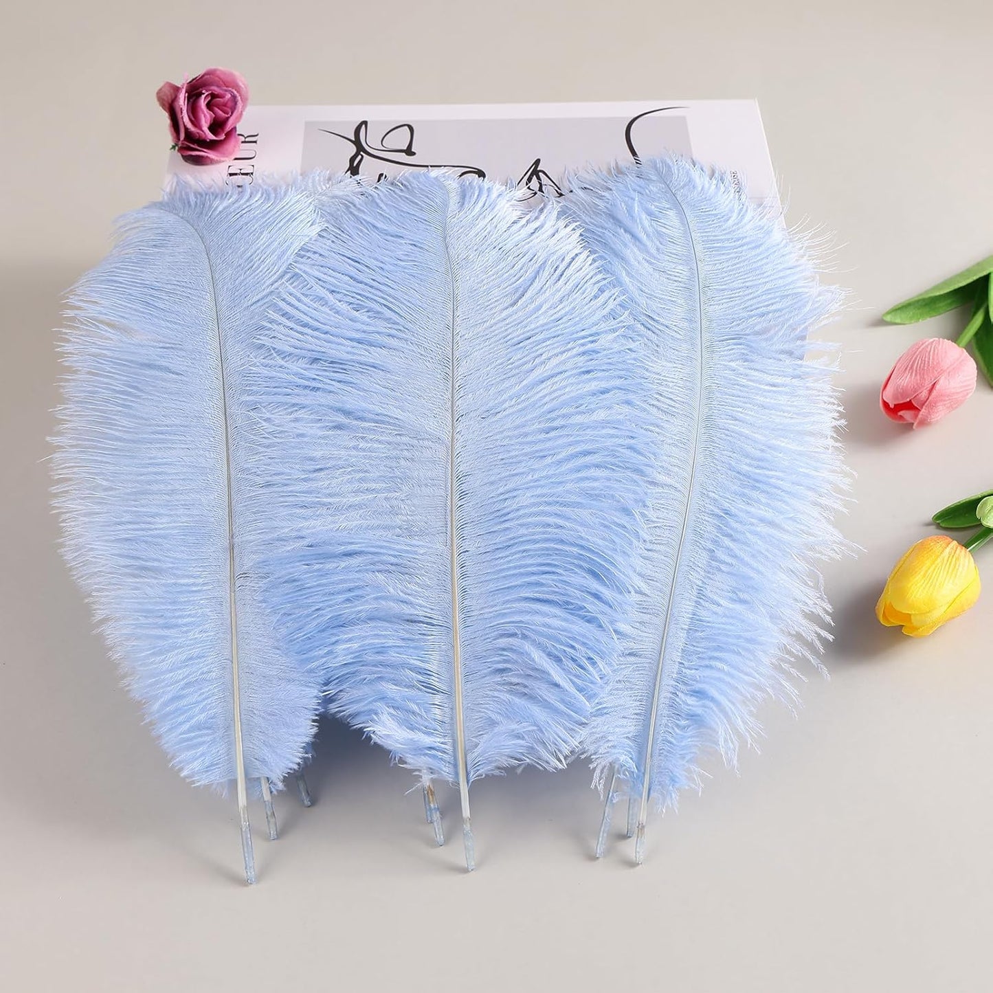 THARAHT Light Purple Ostrich Feathers 24pcs Natural Bulk 8-10Inch 20cm-25cm for Crafts Wedding Party Centerpieces Easter Gatsbi and Home Decoration Feathers