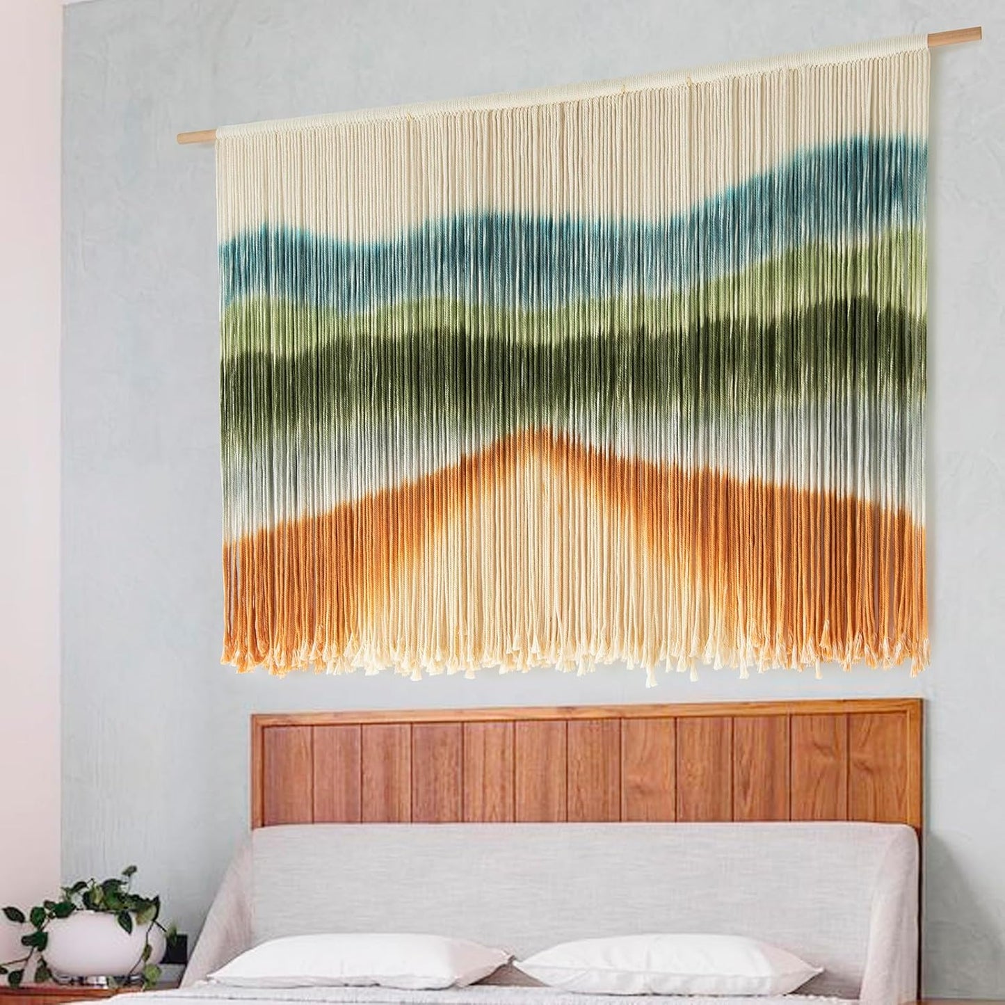 IOWER Macrame Wall Hanging Dip-Dye Chic Home Decor Boho Wall Decor Yarn Wall Art for Nursery, Bedroom, Living Room,Backdrop,57" W X 35" L