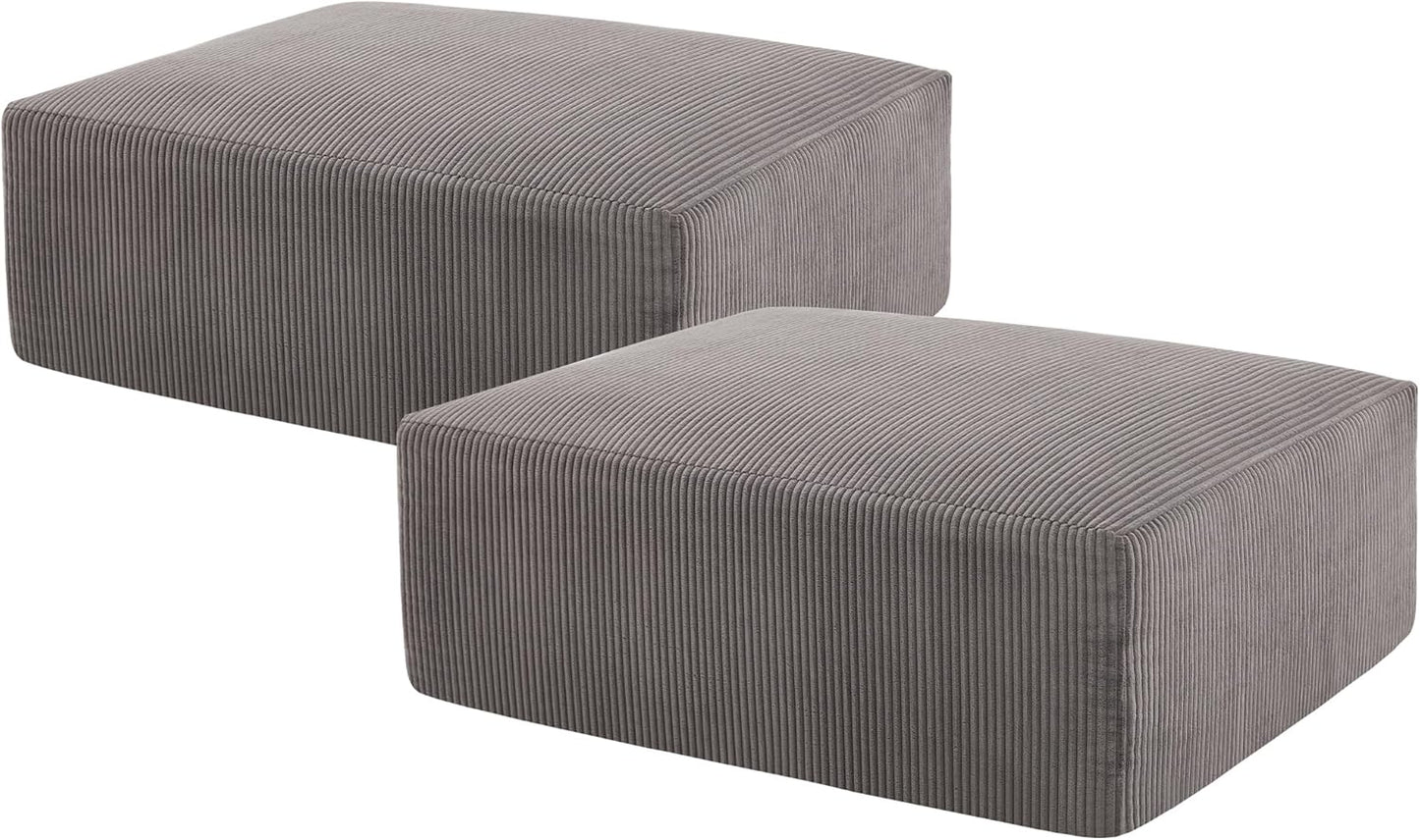40" Square Stuffed Ottoman Pouf for Sofa Couch, Corduroy Poufs with Foam Chunk Filling, Furry & Fluffy Foot Stool Movable Ottoman. 40 * 31 Floor Poufs Foot Rest for Living Room, Grey