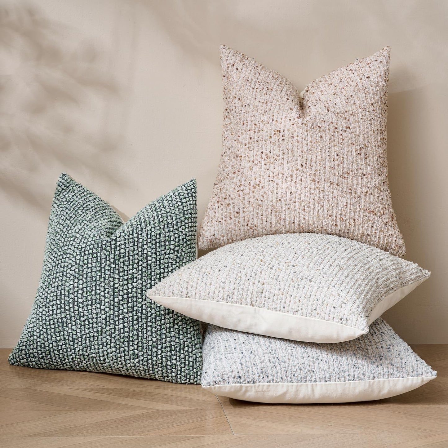 Striped Euro Sham Pillow Covers 26x26 Set of 2 Blue Textured Boucle Chic Morden Boho Accent Farmhouse Square Decorative Couch Throw Pillow Covers for Home Decor Bed Sofa Living Room