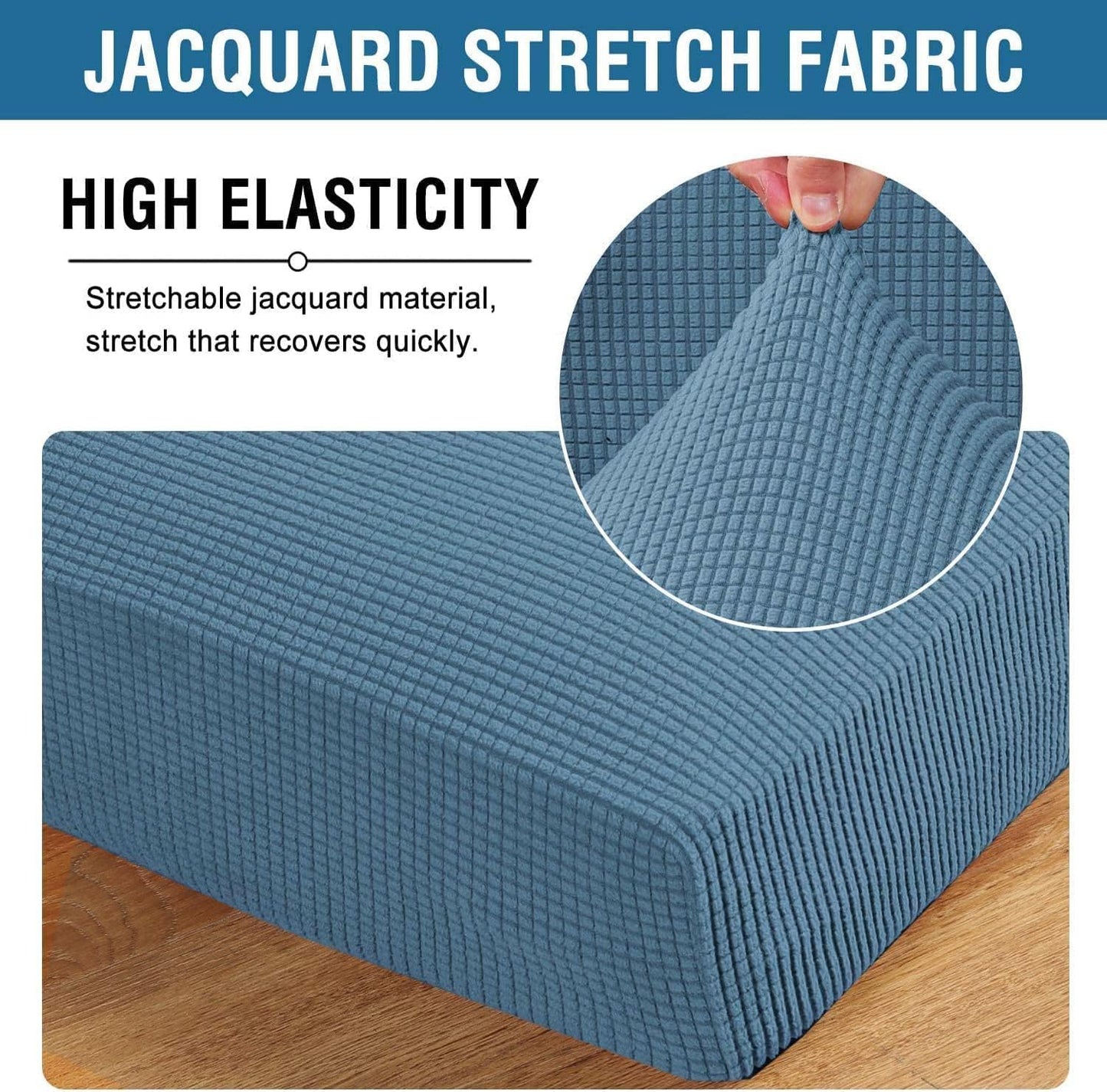 H.VERSAILTEX Super Stretch Individual Seat Cushion Covers Sofa Covers Couch Cushion Covers Slipcover Sets Thick Jacquard Textured Twill Fabric (1 Piece Chair Cushion Cover, Dusty Blue)
