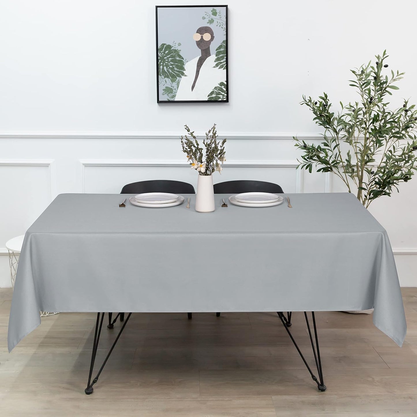 sancua Rectangle Tablecloth - 70 x 90 Inch - Stain and Wrinkle Resistant Washable Polyester Table Cloth, Decorative Fabric Table Cover for Dining Tables, Buffet Parties and Camping, Silver Grey