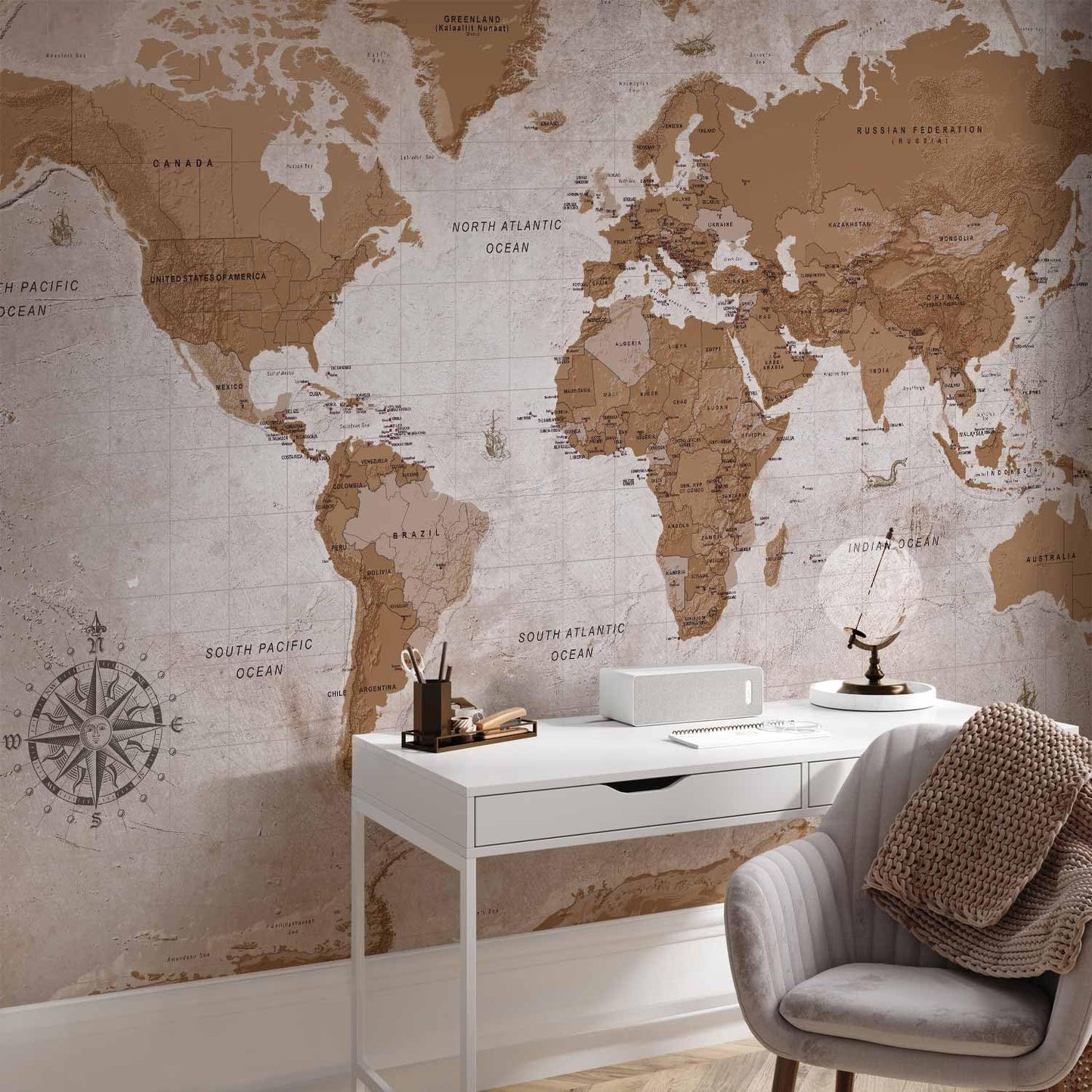 artgeist Premium Wall Mural World Map 79x55 in - XXL Non-Woven Wallpaper Fleece Wall Decor Photo Print Picture Image Design Home Map of The World k-A-0108-a-a