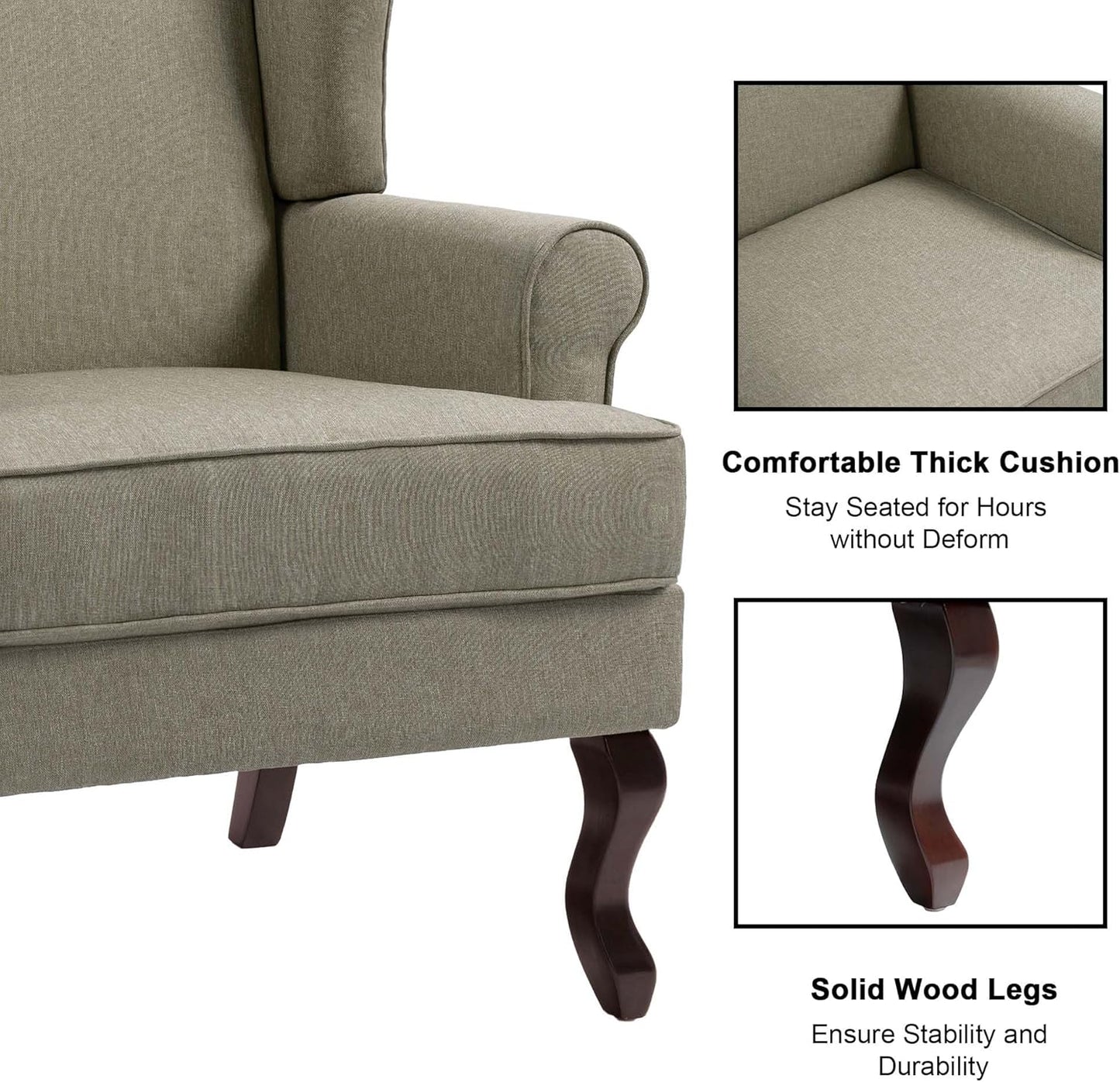 Accent Chair, High Back Upholstered Armchair with High Resilience Sponge & Wood Legs, Mid-Century Modern Comfy Single Sofa Reading Chairs for Living Room, Bedroom (Light Camel, Set of 1)