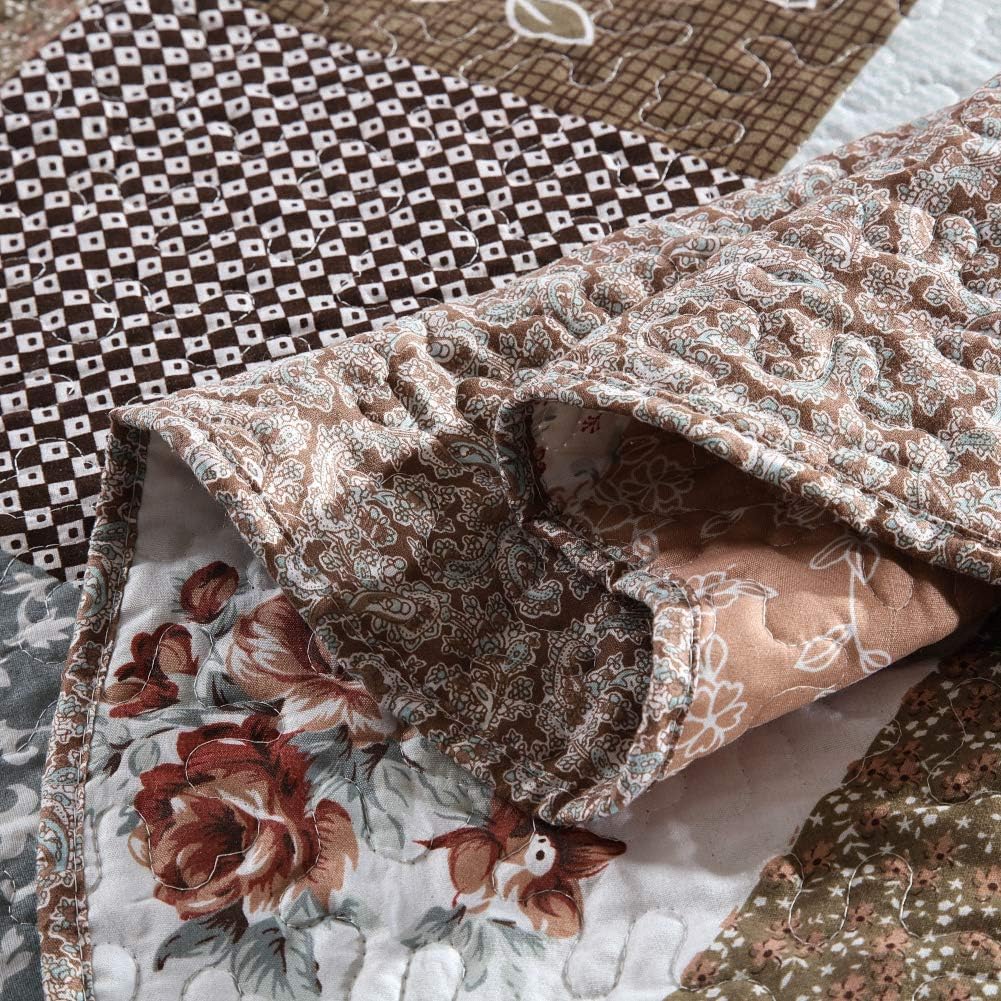 NEWLAKE Quilt Bedspread Sets-Checkered Floral Reversible Coverlet Set,Queen Size