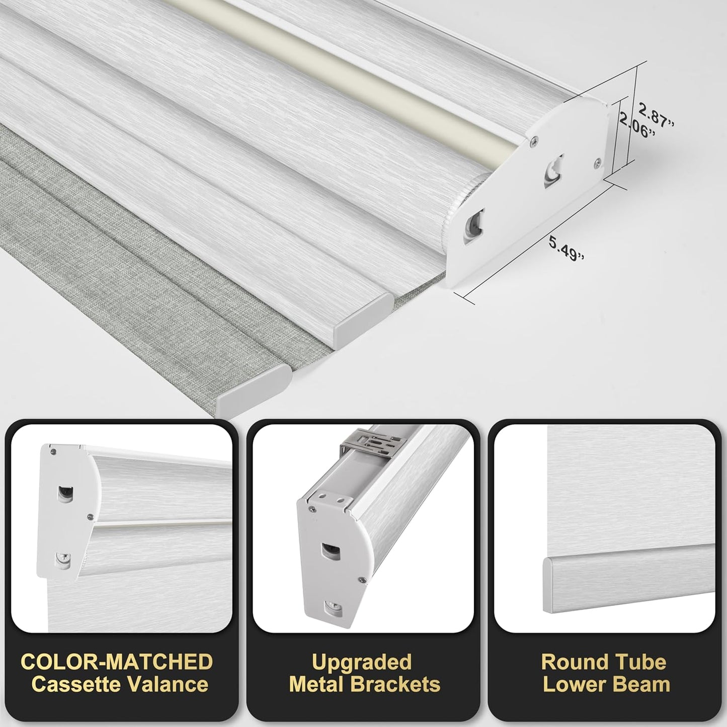 BERISSA Cordless Double Roller Shades with Cassette Valance, Dual Blackout/Light Filtering Day & Night Shades - Linen Grey & White, 66W x 56H