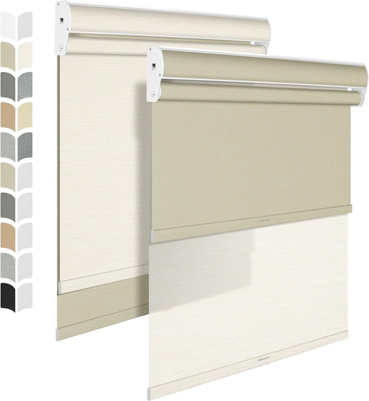 BERISSA Cordless Dual Roller Shades with Cassette Valance,Double Window Shades Blackout and Light Filtering Shades,Day and Night Roller Shades for Home Office Door.Striped Jacquard Beige.34 W x 72" H
