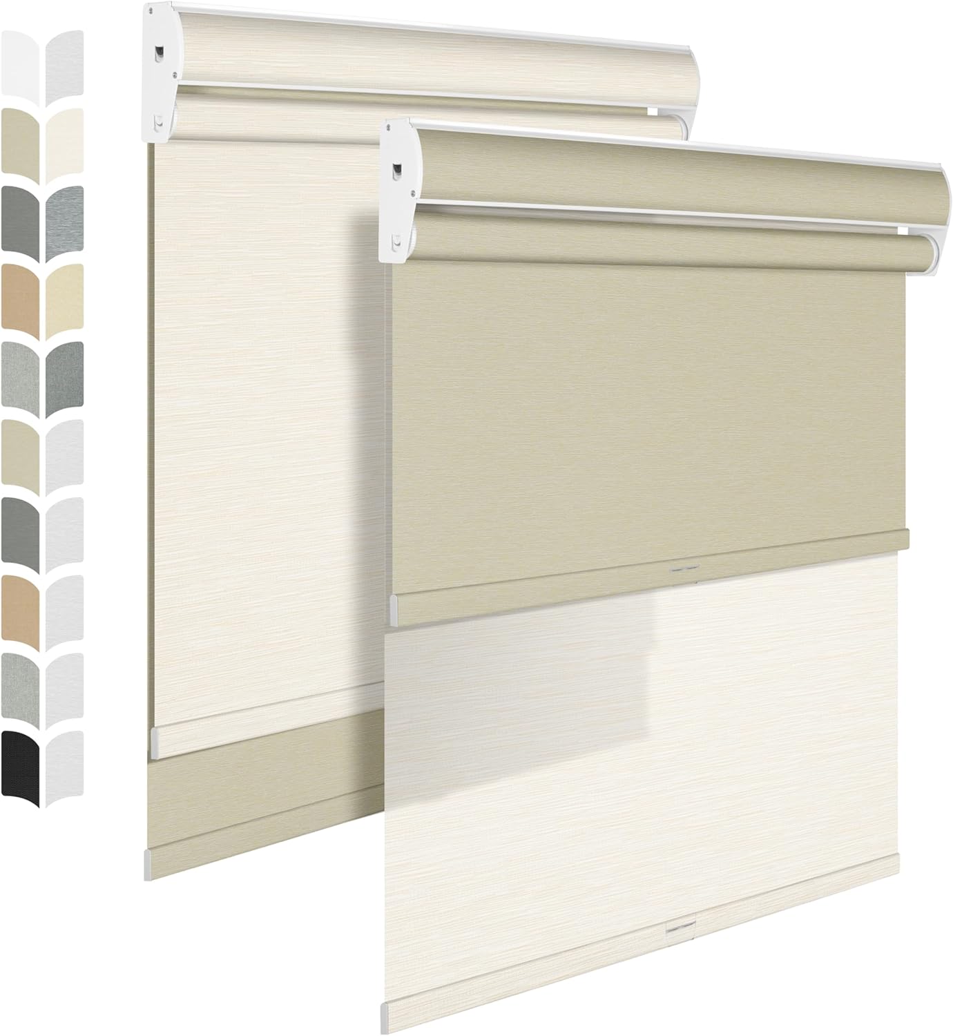 BERISSA Cordless Dual Roller Shades with Cassette Valance, Double Shades - Blackout and Light Filtering, Day and Night for Home Office Door. Striped Jacquard Beige. 44 W x 36" H