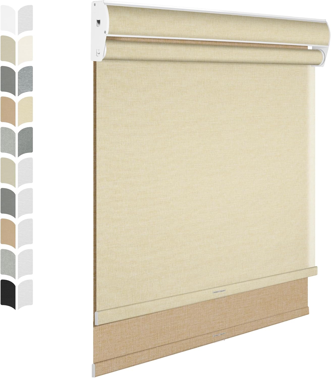 BERISSA Cordless Dual Roller Shades with Cassette Valance,Double Window Shades Blackout and Light Filtering Shades,Day and Night Roller Shades for Home Office Door.Linen Beige.43 W x 86" H
