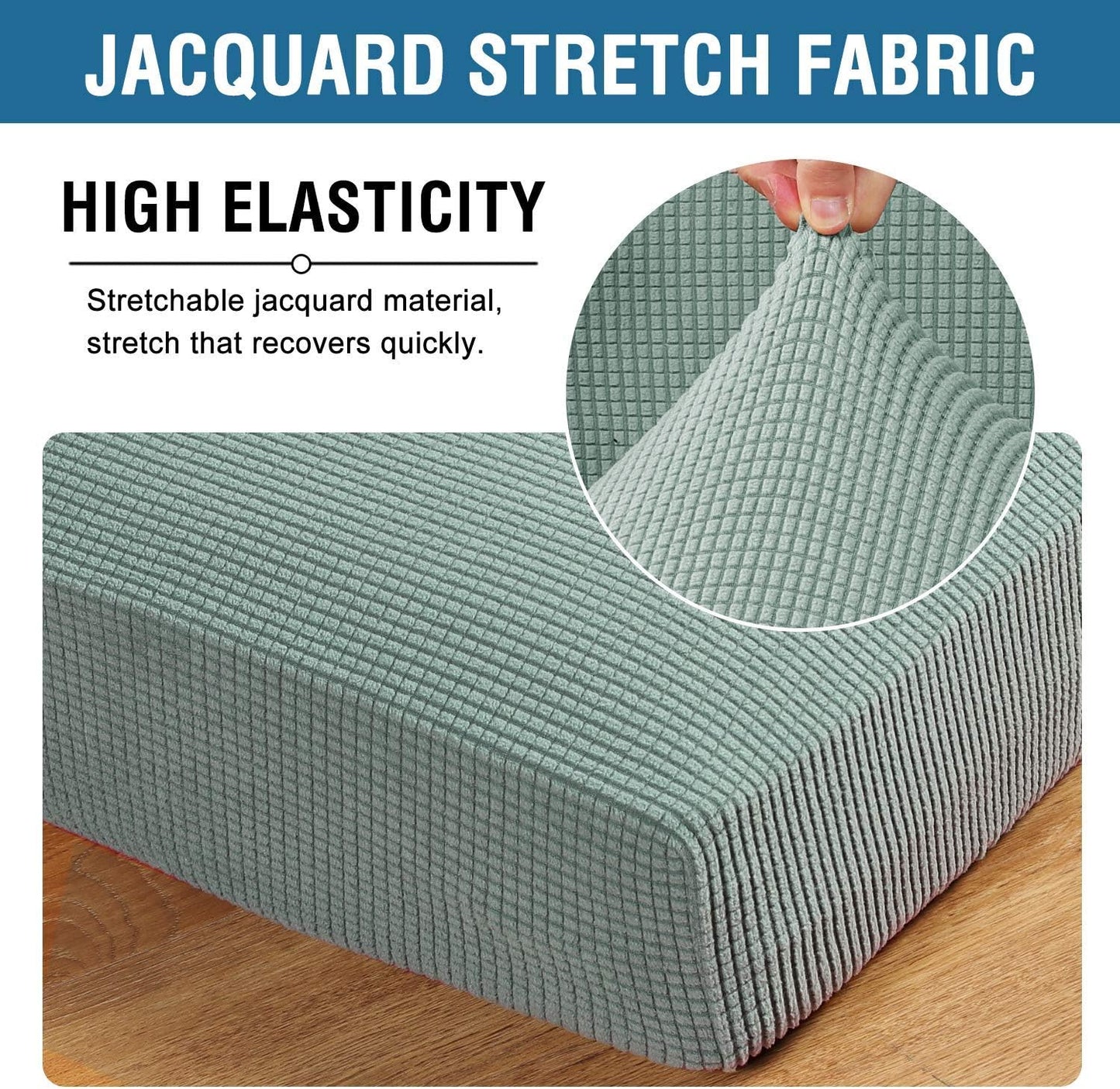 H.VERSAILTEX Super Stretch Individual Seat Cushion Covers - Sofa & Couch Cushion Slipcover Sets - Thick Jacquard Textured Twill Fabric (3 Piece XL, Sage)
