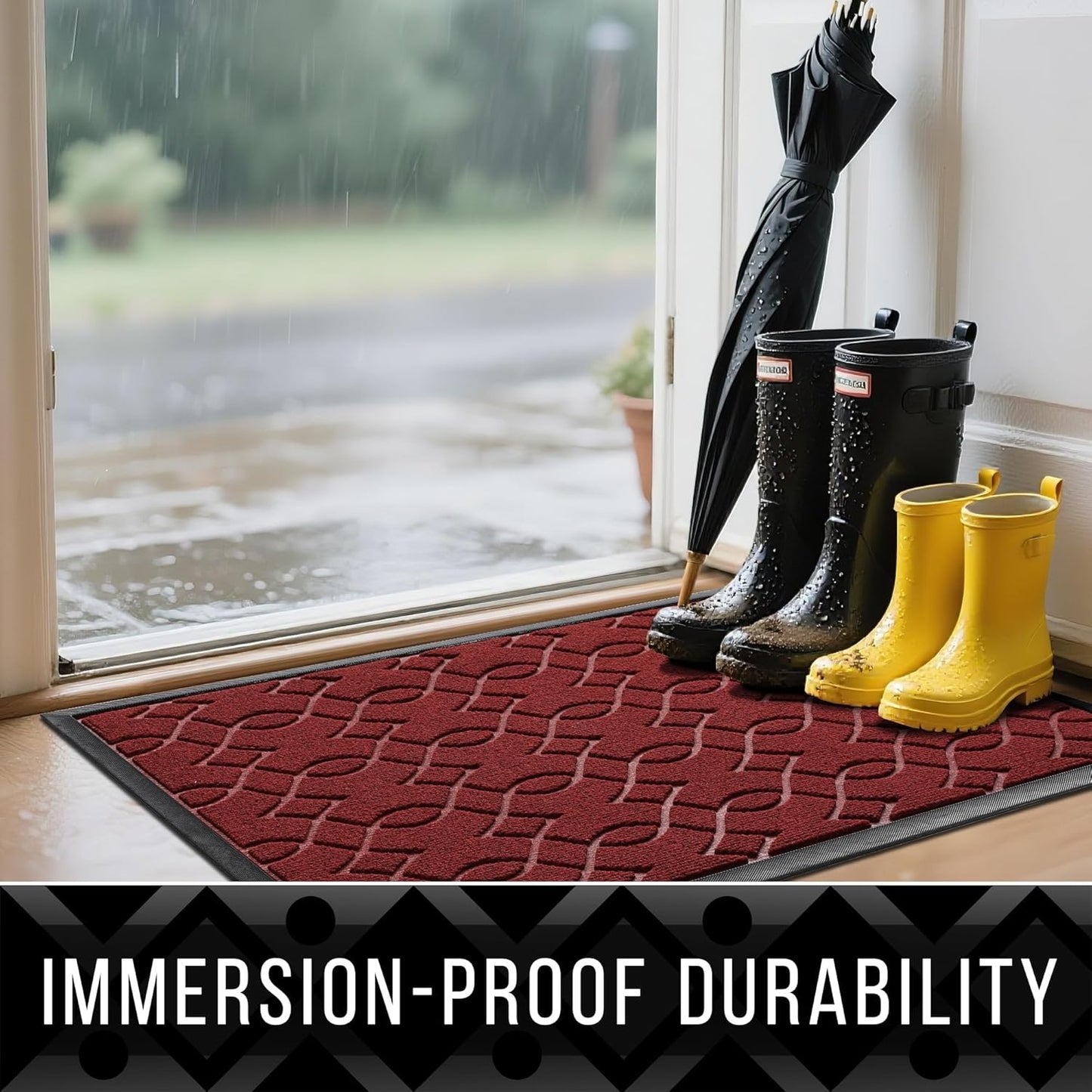 Yimobra Front Door Mat Outdoor Indoor 72x24, All-Season, All-Weather, Heavy Duty Welcome Door Mats Outside Entrance, Non Slip Porch Patio Entrance Mat, Red