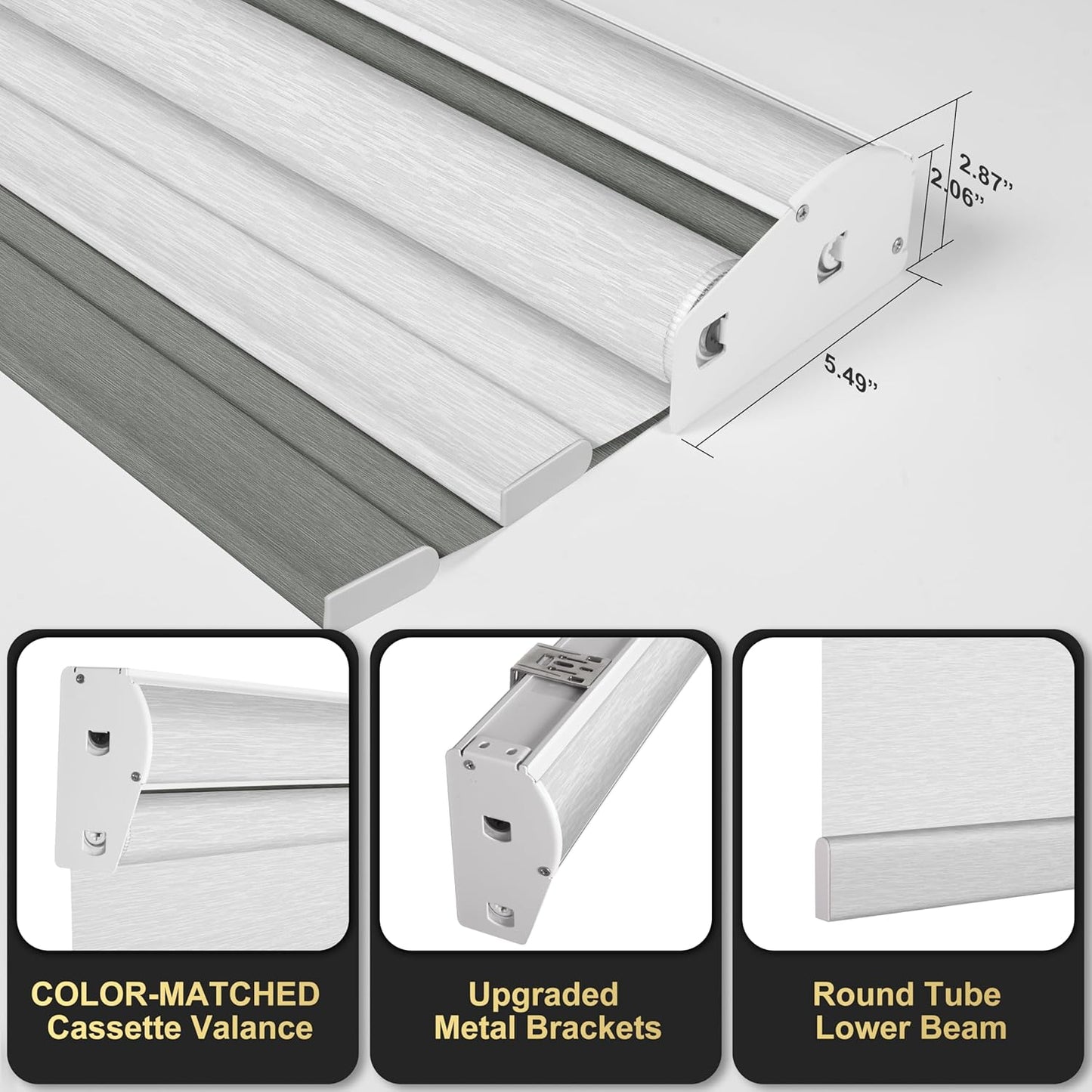 BERISSA Cordless Dual Roller Shades with Cassette Valance,Double Window Shades Blackout and Light Filtering Shades,Day and Night Roller Shades for Home Office Door.Grey and White.49 W x 48" H