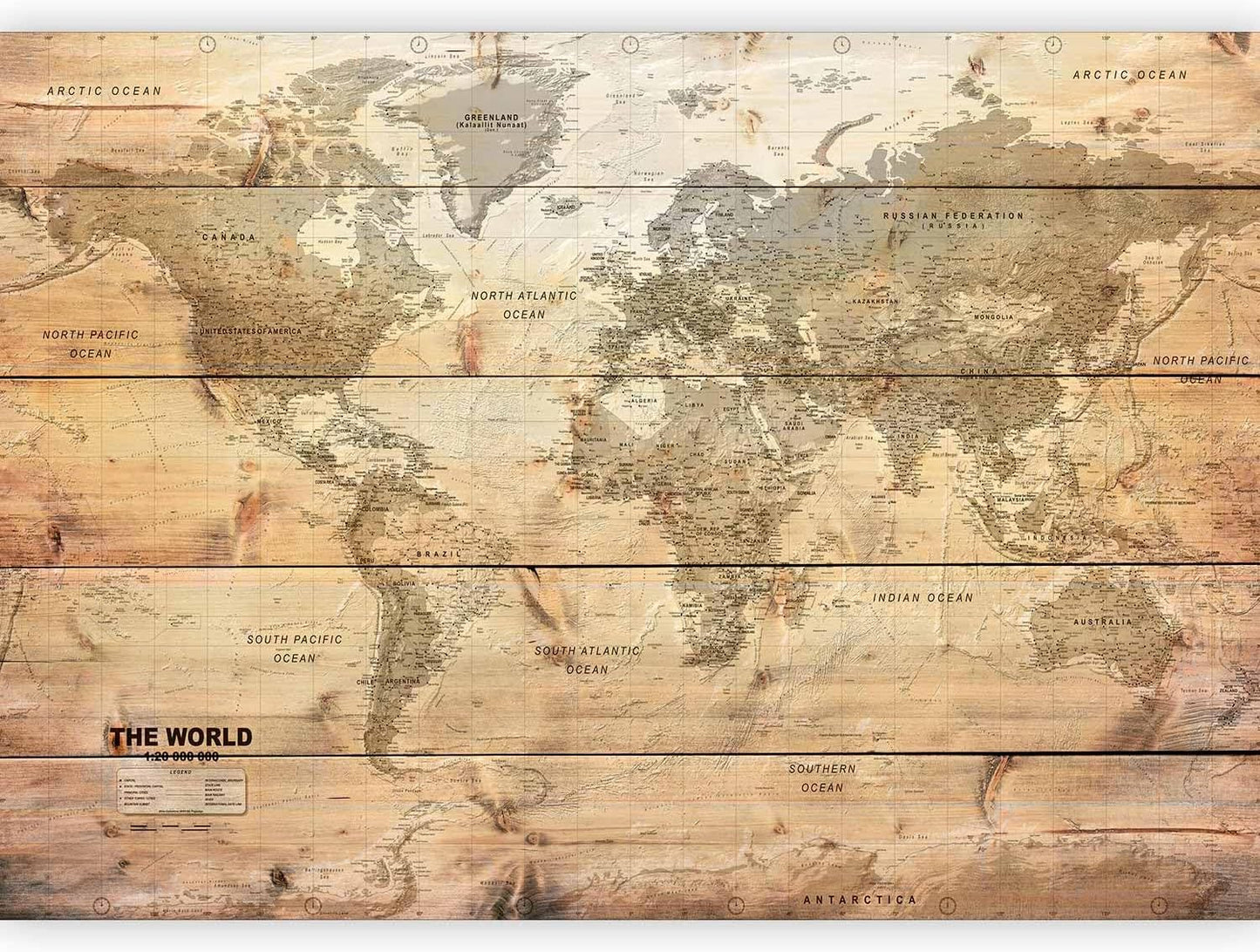 artgeist Premium Wall Mural World Map 138x101 in - XXL Non-Woven Wallpaper Fleece Wall Decor Photo Print Picture Image Design Home Map of The World k-A-0218-a-a