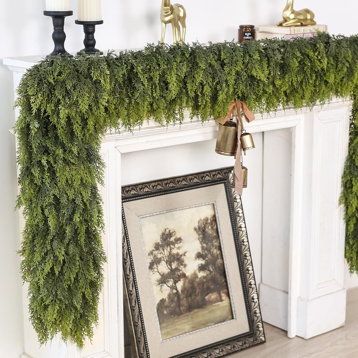 9FT Real Touch Cedar Garland for Fireplace - Artificial Christmas Garlands Realistic Faux Greenery Fake Pine Needles Garland for Holiday,Table, Window,Mantel,Stairs, Home,Indoor Outdoor Decor (1PCS)