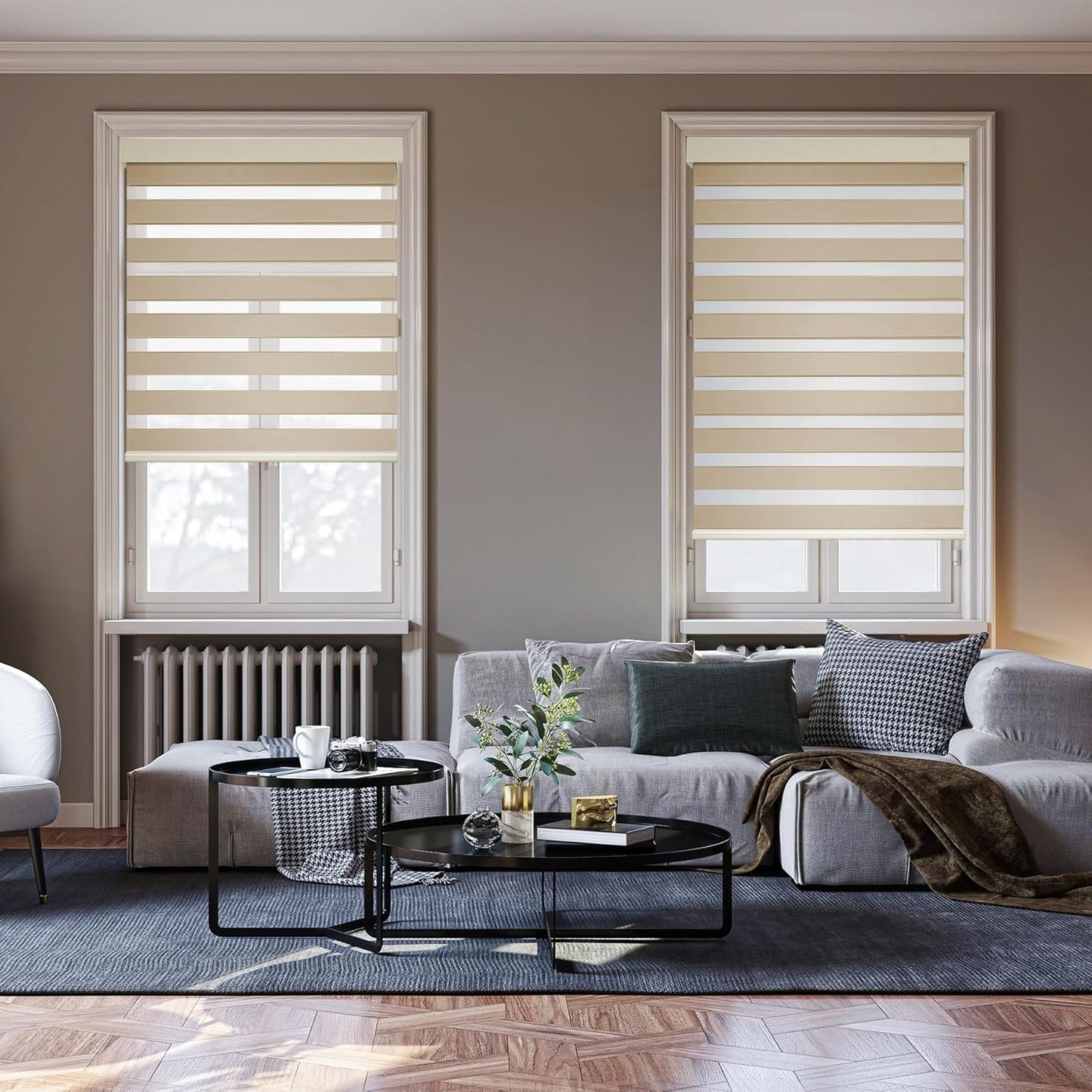 HESTIA Cordless Zebra Blinds Light Filtering Roller Shades UV Blocking Blackout Privacy Indoor Window Shades for Home Office Day and Night, Beige,36" W x 48" H