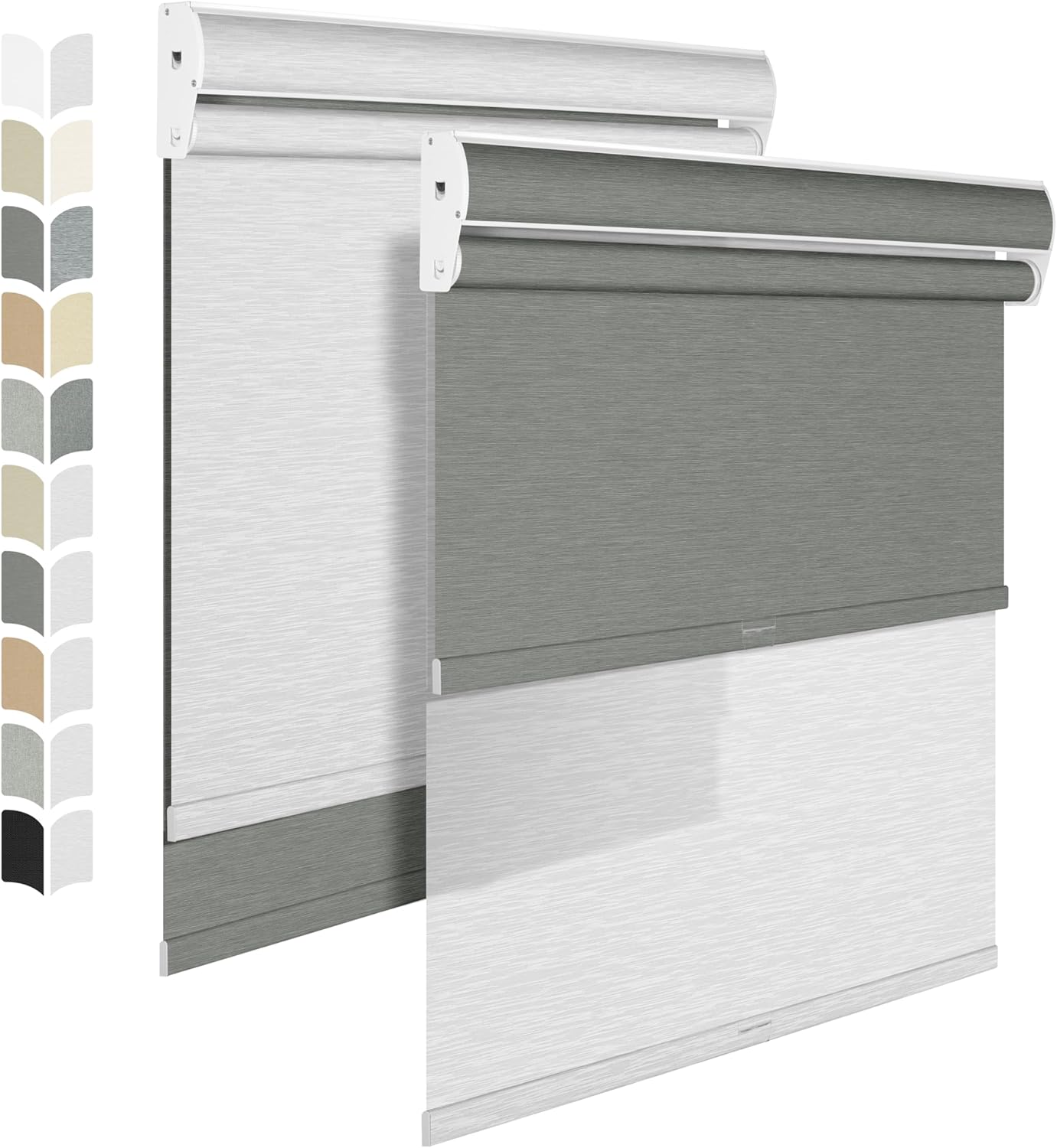 BERISSA Cordless Dual Roller Shades with Cassette Valance,Double Window Shades Blackout and Light Filtering Shades,Day and Night Roller Shades for Home Office Door.Grey and White.42 W x 72" H