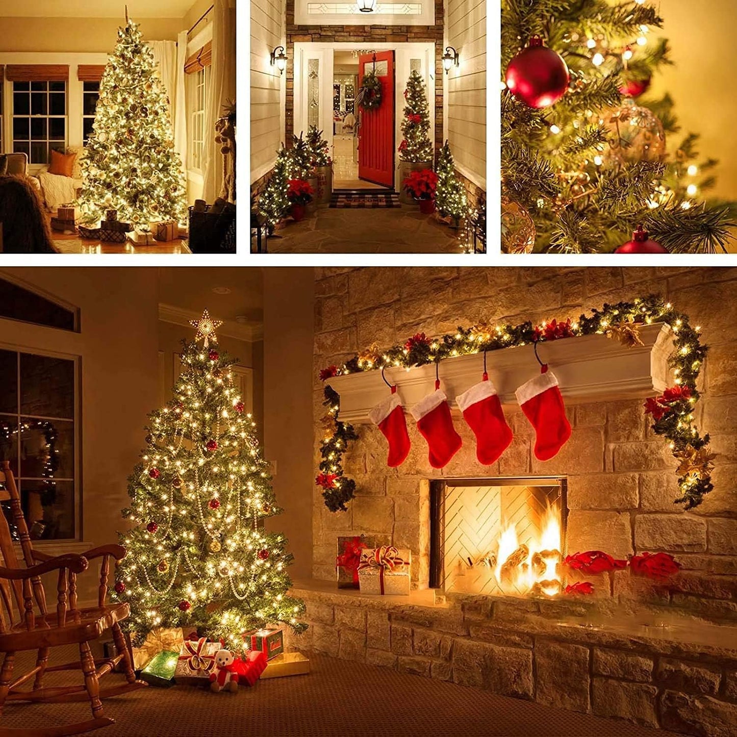 33 FT 100 LED Christmas String Lights Indoor Outdoor, Memory Function & Timer & 8 Modes, UL Certified, Linkable Green Wire Waterproof Twinkle Light for Christmas Tree Party Garden Decor (Warm White)