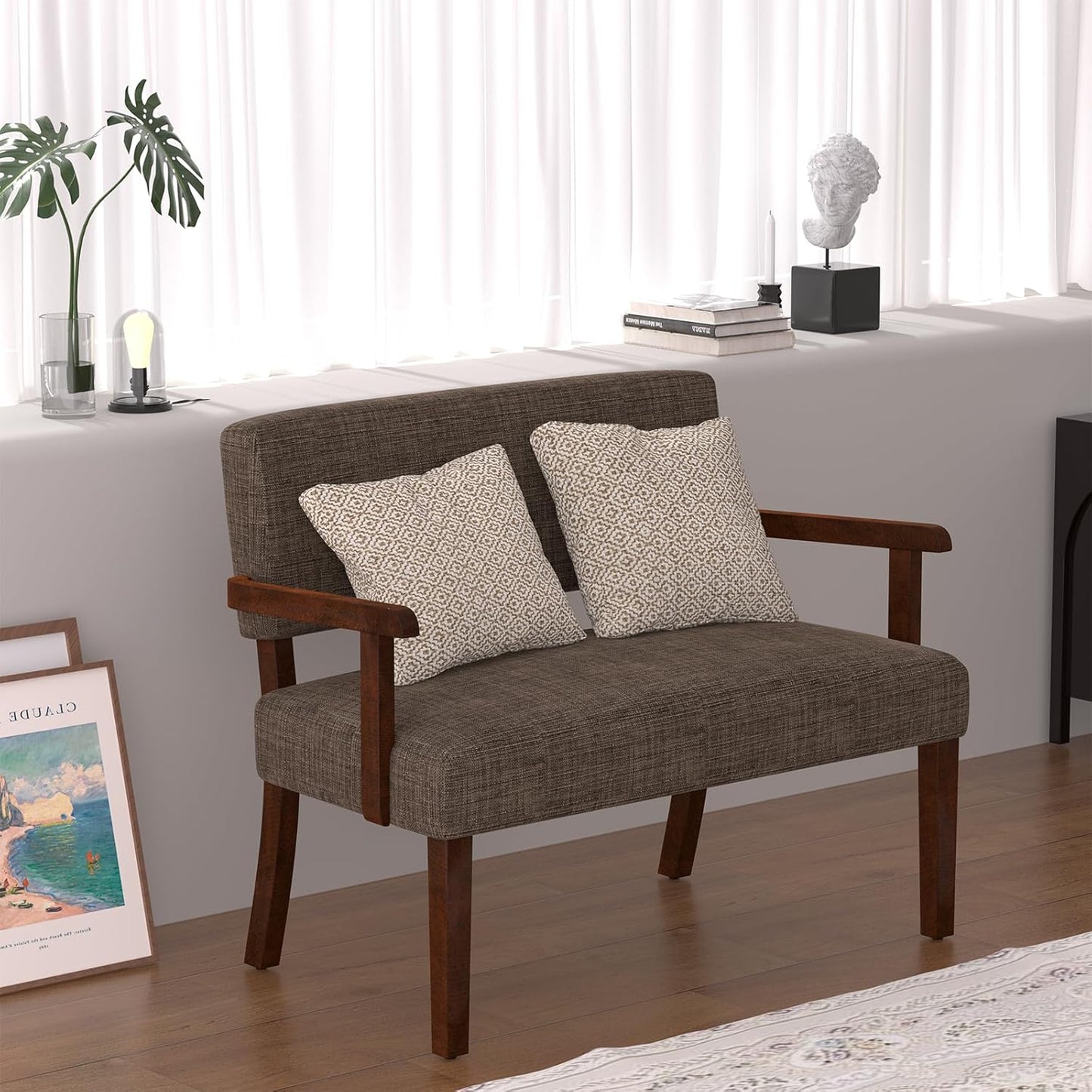 Accent Chair 2 Seat, Arm Chairs with Soft Seat and Armrests for Living Room, Love seat for Dining, Reading, and Waiting Rooms (Brown)