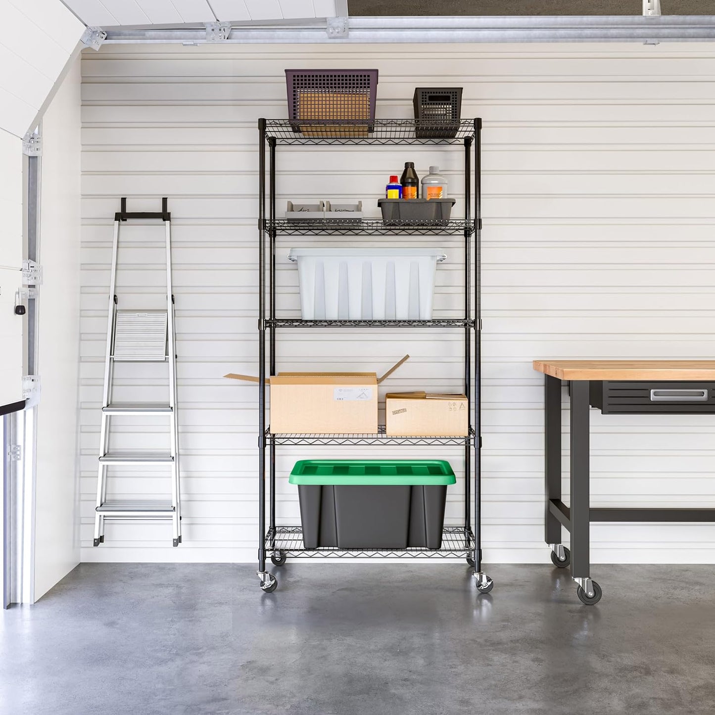 Seville Classics UltraDurable Heavy Duty NSF Solid Steel Wire Rack Storage Unit, Organizer for Garage, Warehouse, Office, Restaurant, Classroom, Kitchen, Black, 5-Tier Shelving, 36" W x 18" D