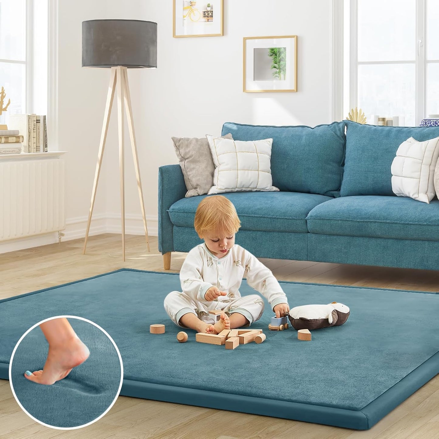 Baby Play Mat for Floor Tummy Time Mat Nursery Rug Muscle Mat Area Rug Playroom Rug Tatami Mat 6'7"x5'11" Memory Foam 1.3" Thick Crawling Mat For Babies,Toddlers, Infants, Kids,Floor Mat(Green)